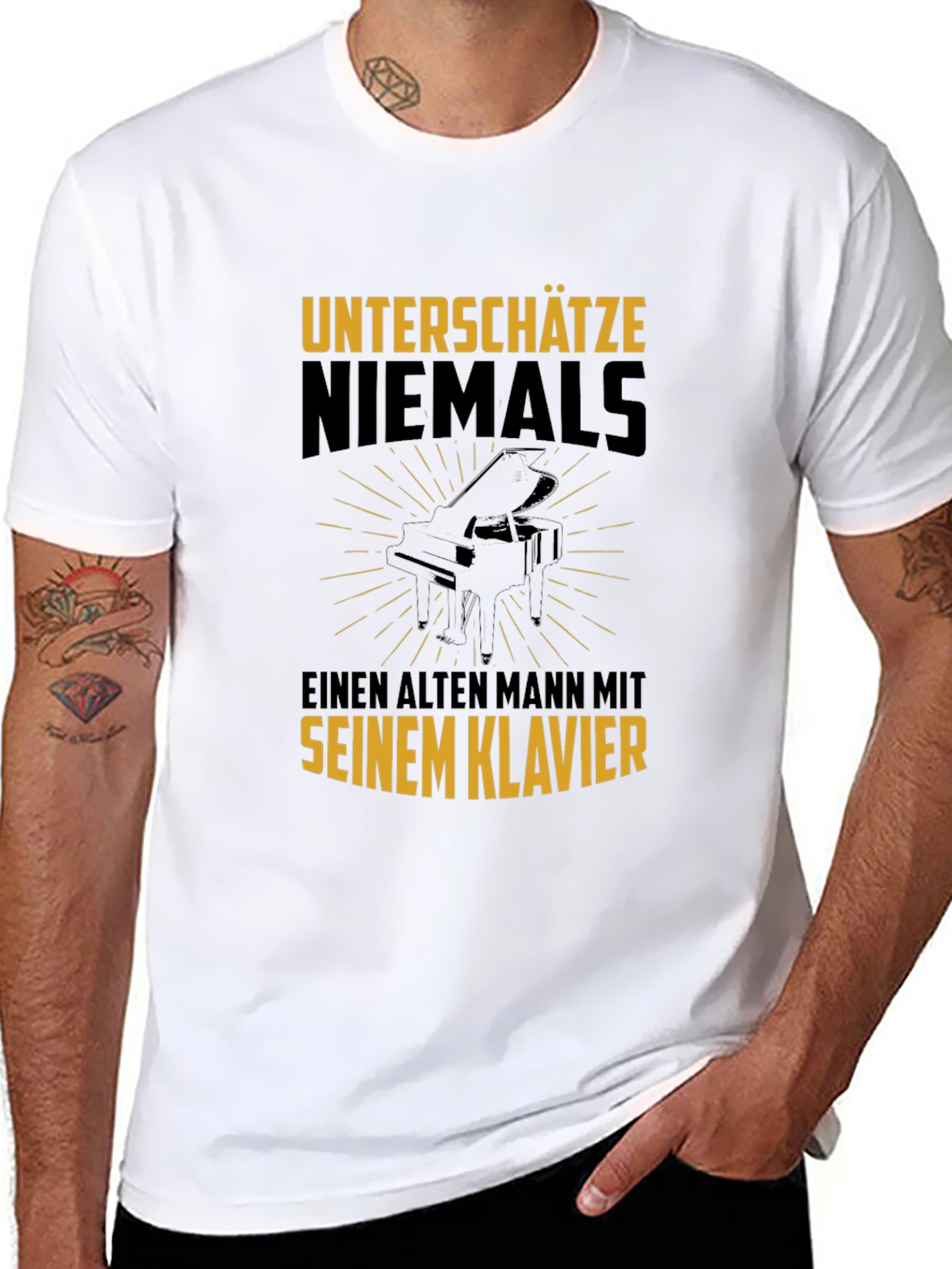 Never Underestimate Old Man Piano T-Shirt