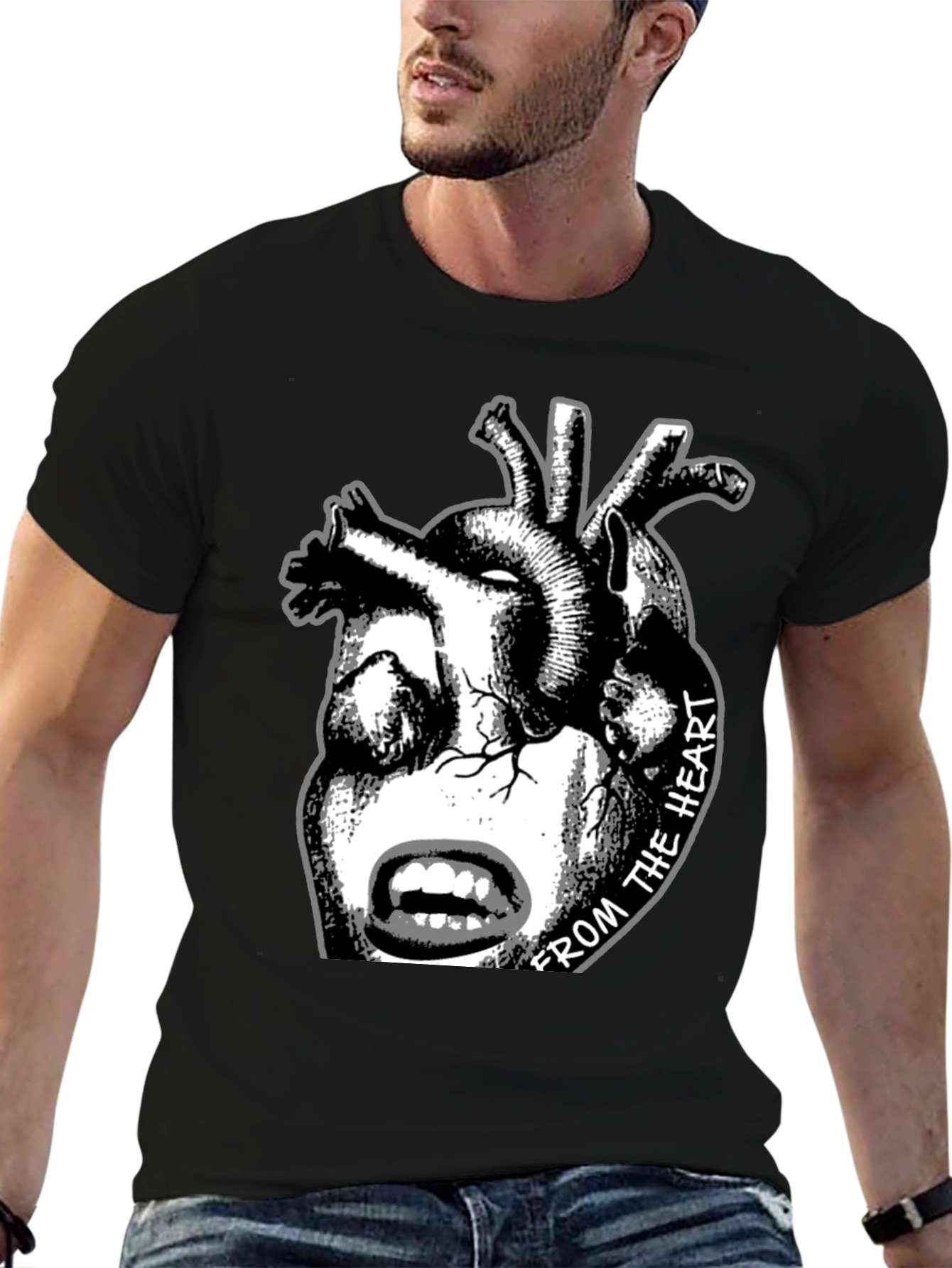 Anatomical Heart & Face Graphic Black T-Shirt