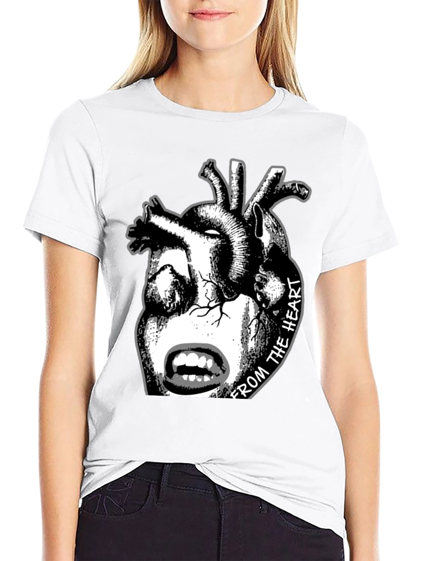 Anatomical Heart & Face Graphic Black T-Shirt