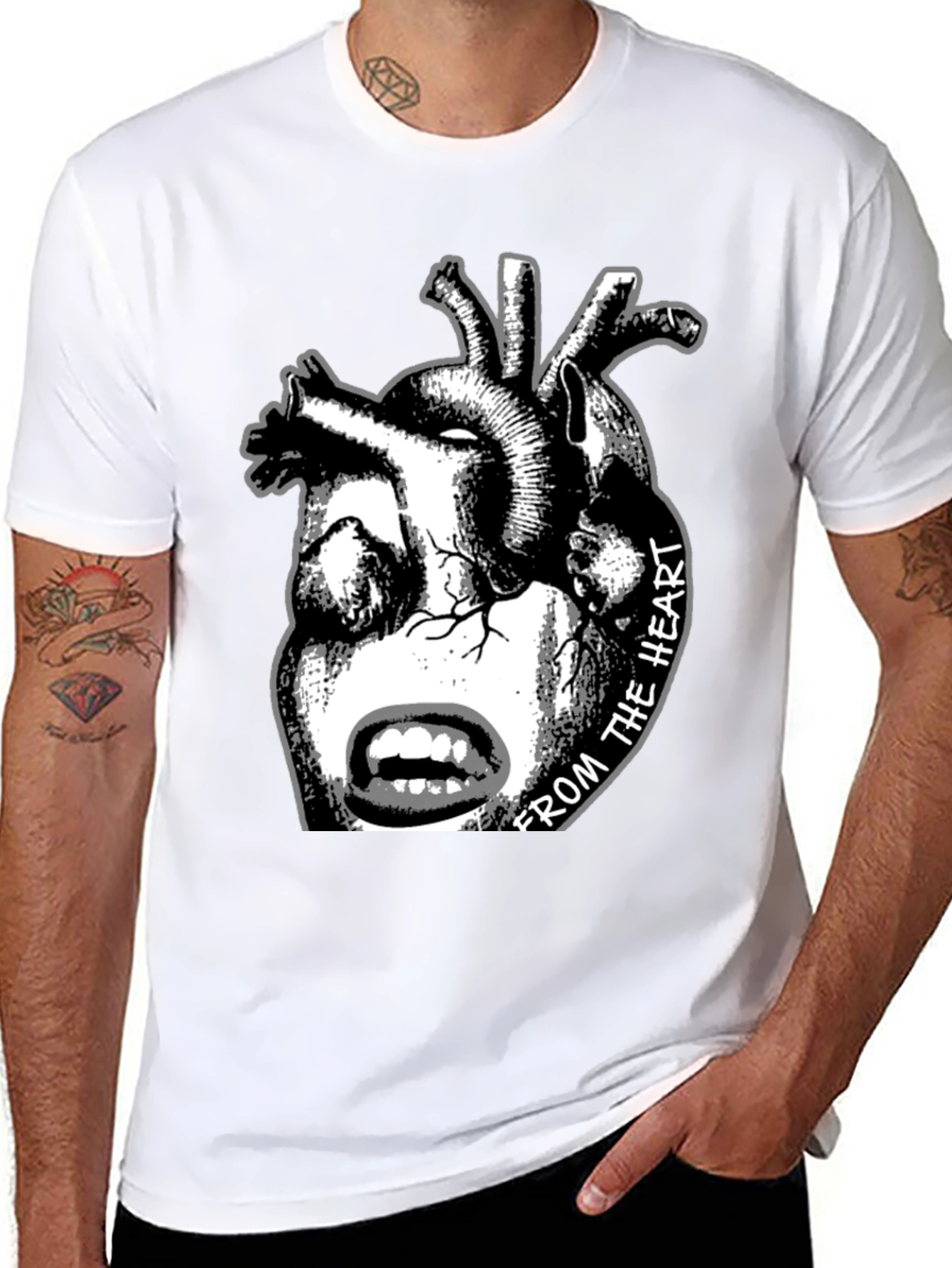Anatomical Heart & Face Graphic Black T-Shirt