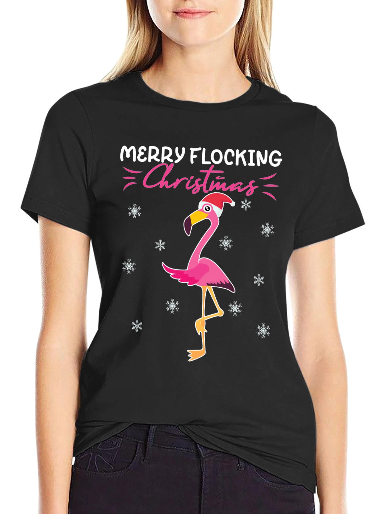 Merry Flocking Christmas Flamingo T-Shirt