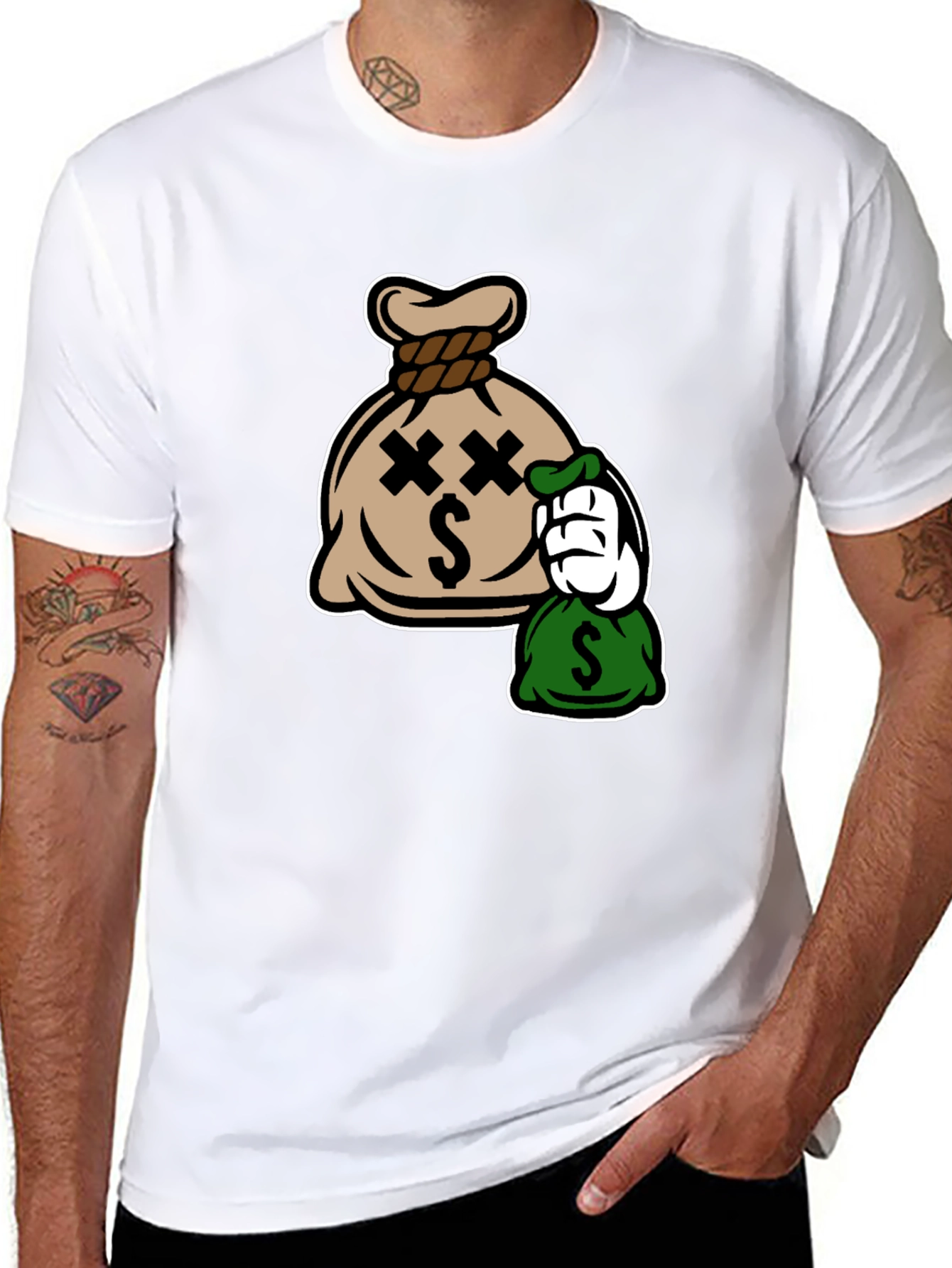 Cartoon Money Bag Black T-Shirt