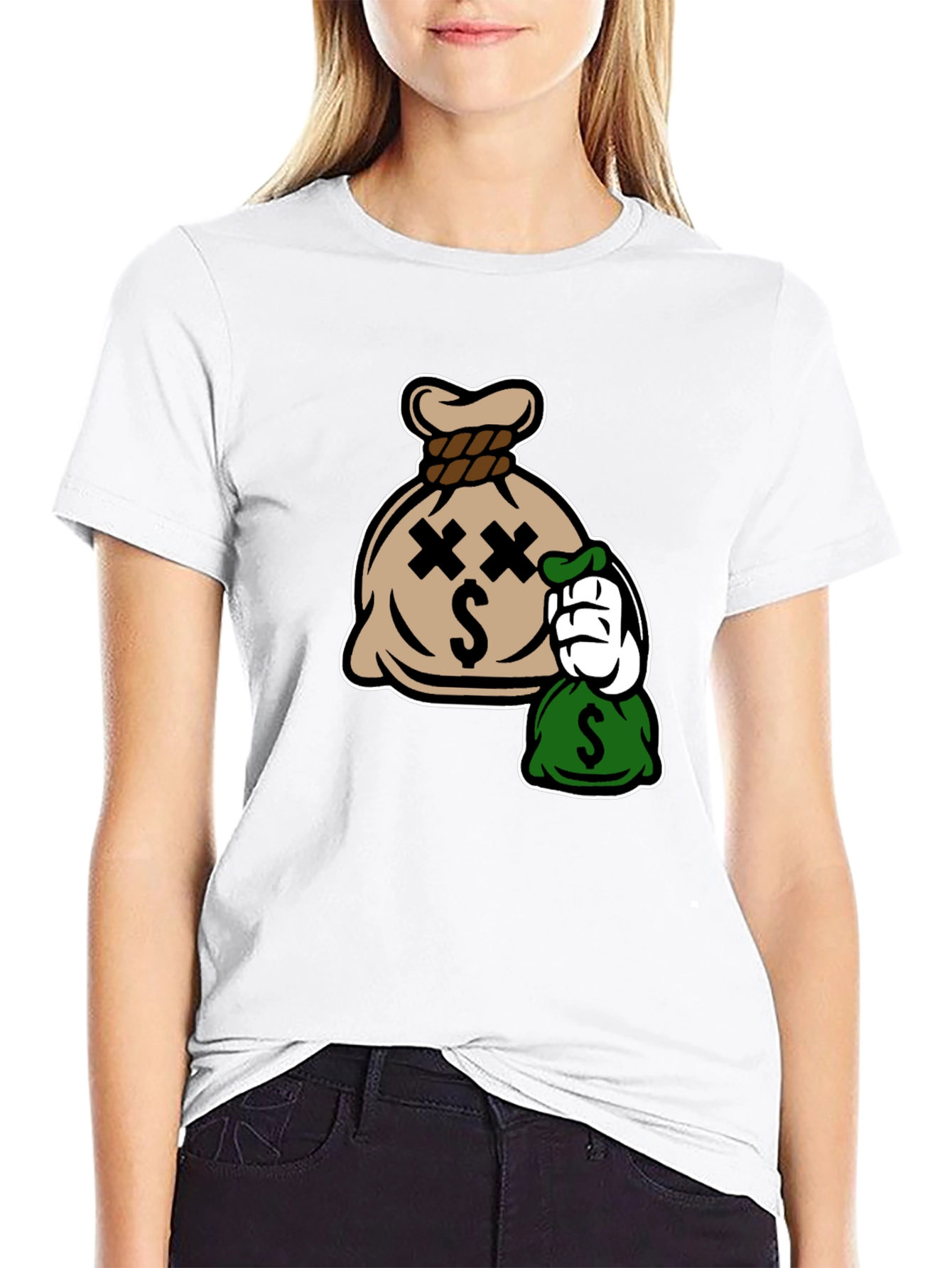 Cartoon Money Bag Black T-Shirt