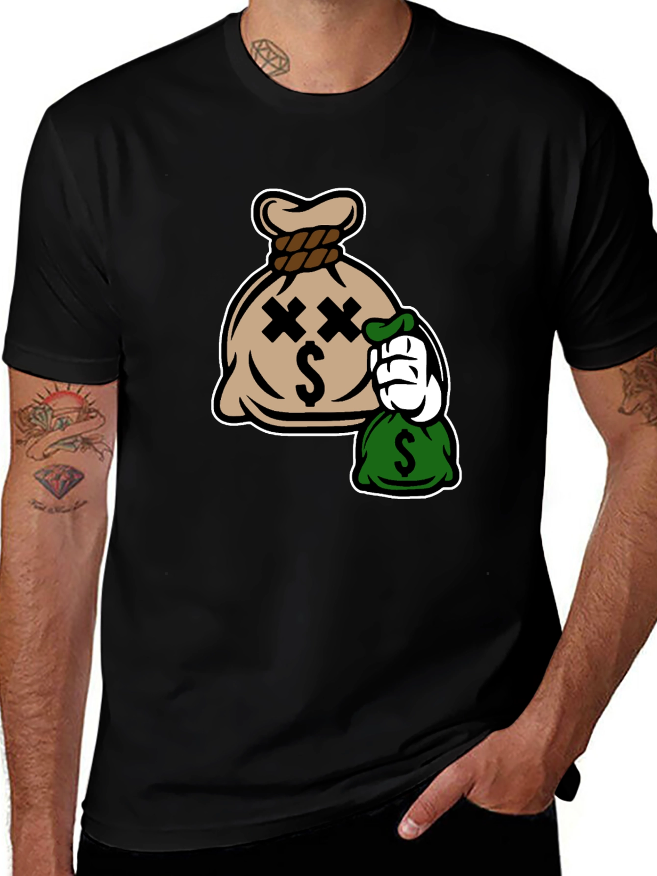 Cartoon Money Bag Black T-Shirt