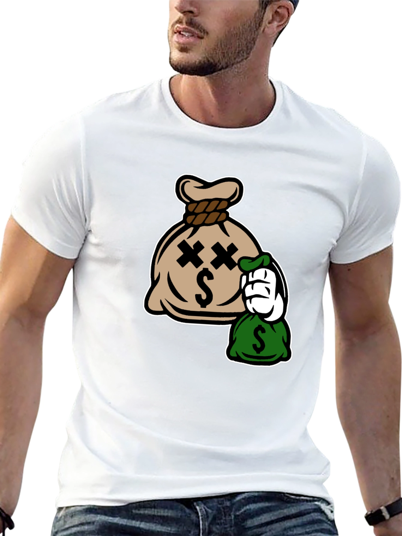 Cartoon Money Bag Black T-Shirt