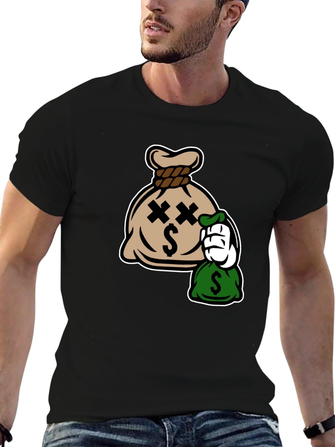 Cartoon Money Bag Black T-Shirt
