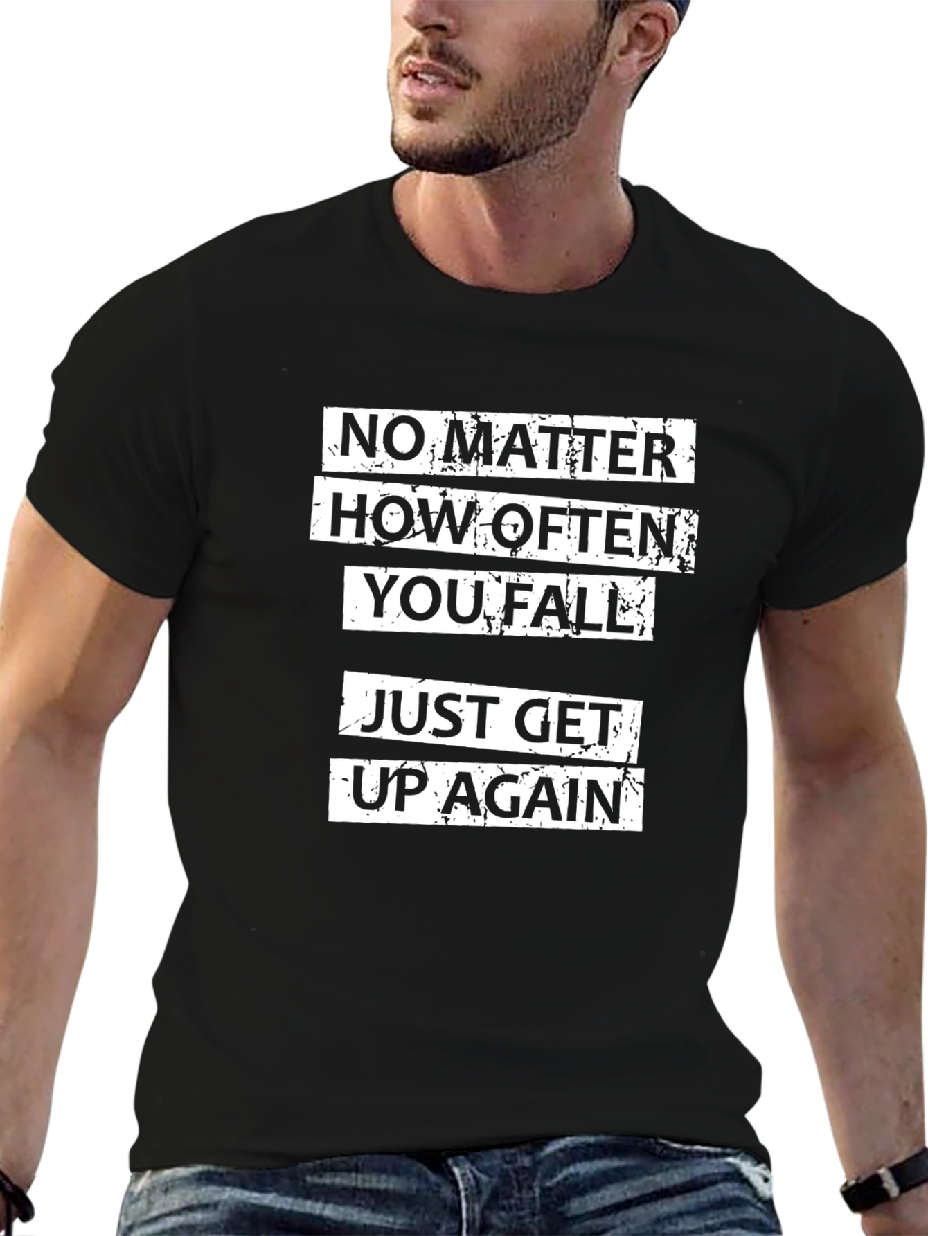 Motivational Black T-Shirt: Never Give Up Graphic Tee