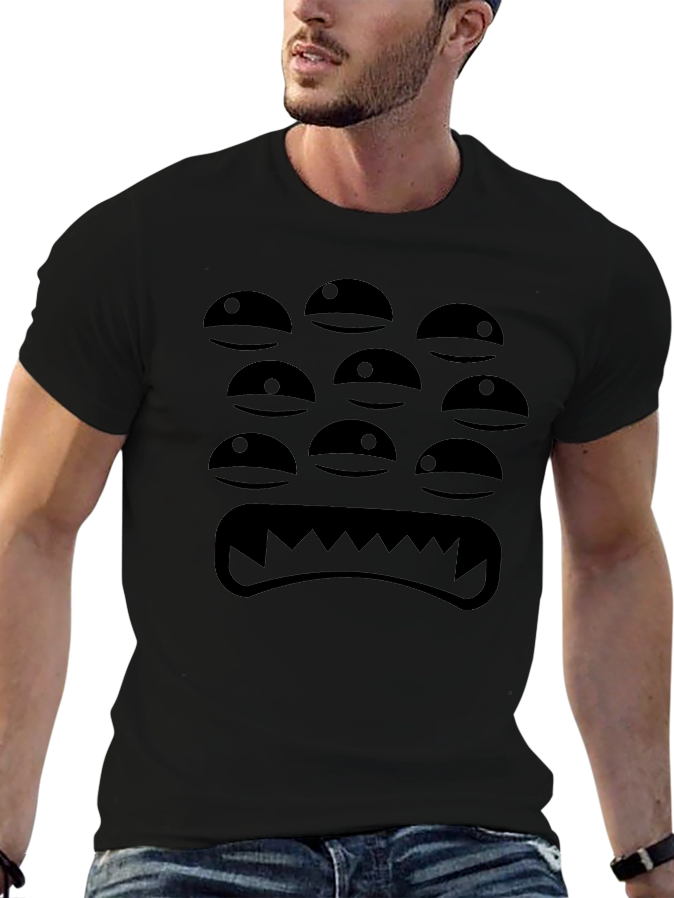 Monster Face Graphic Black T-Shirt