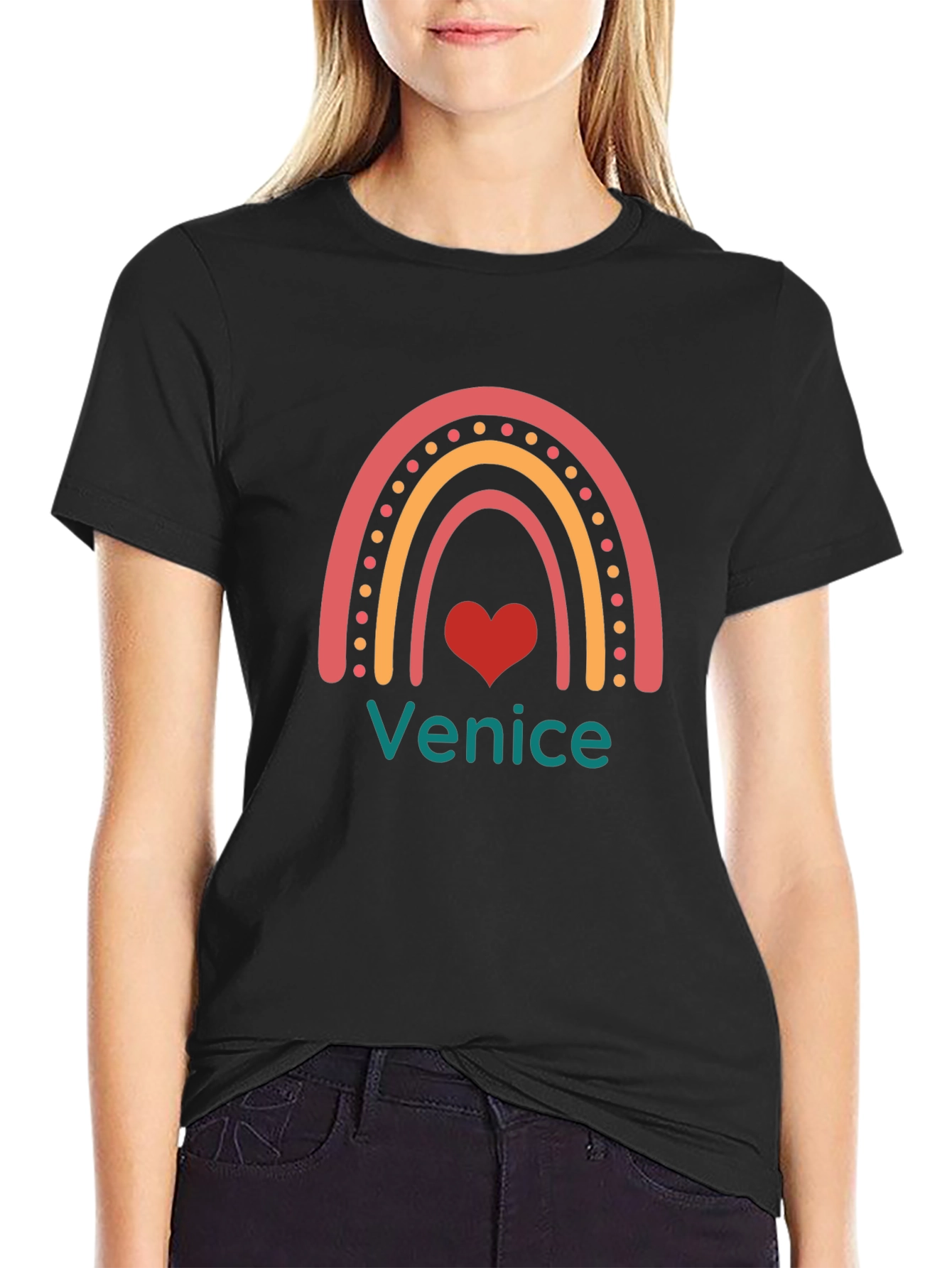 Venice Rainbow Heart Graphic T-Shirt - Soft Cotton Tee