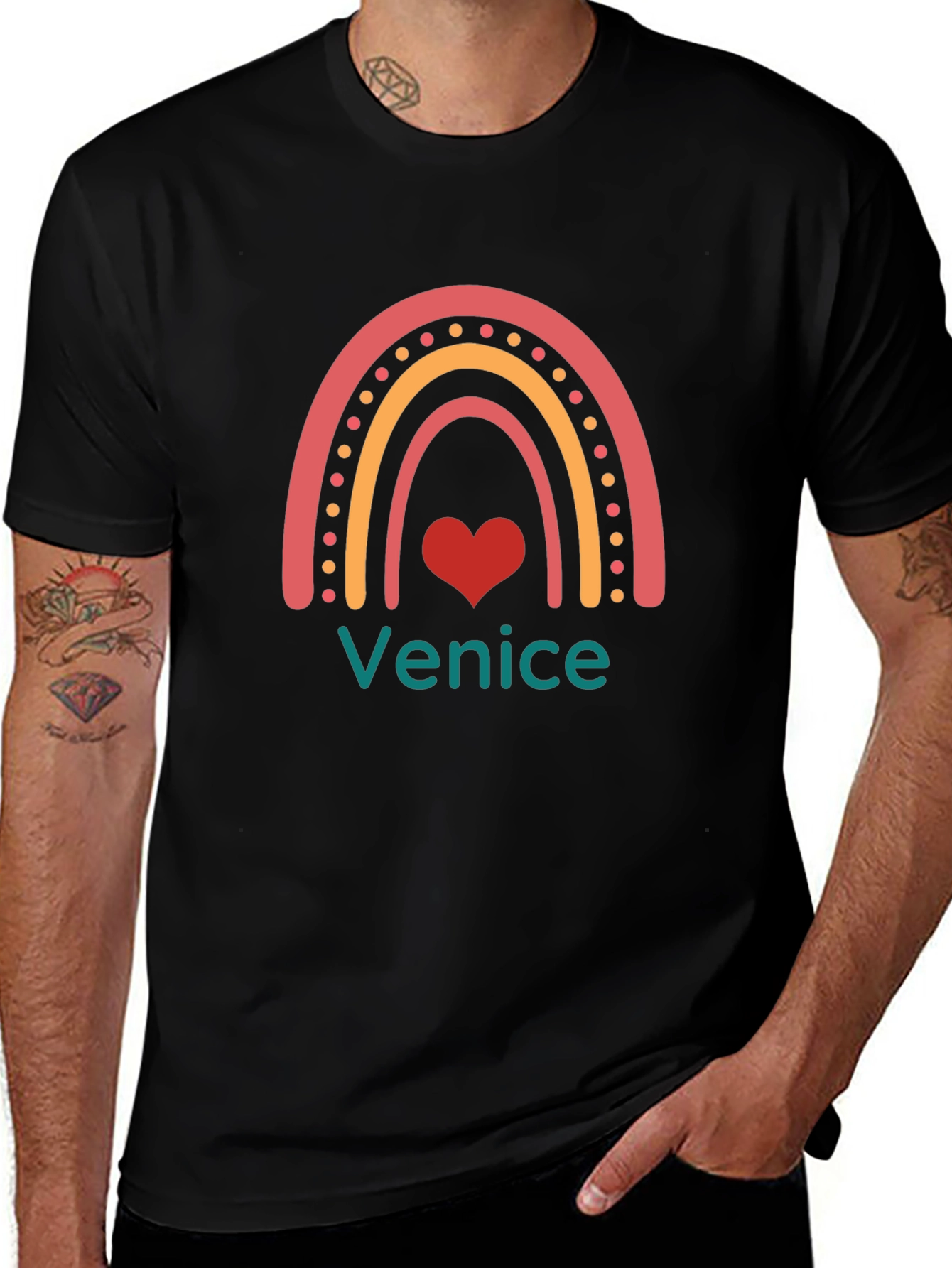 Venice Rainbow Heart Graphic T-Shirt - Soft Cotton Tee