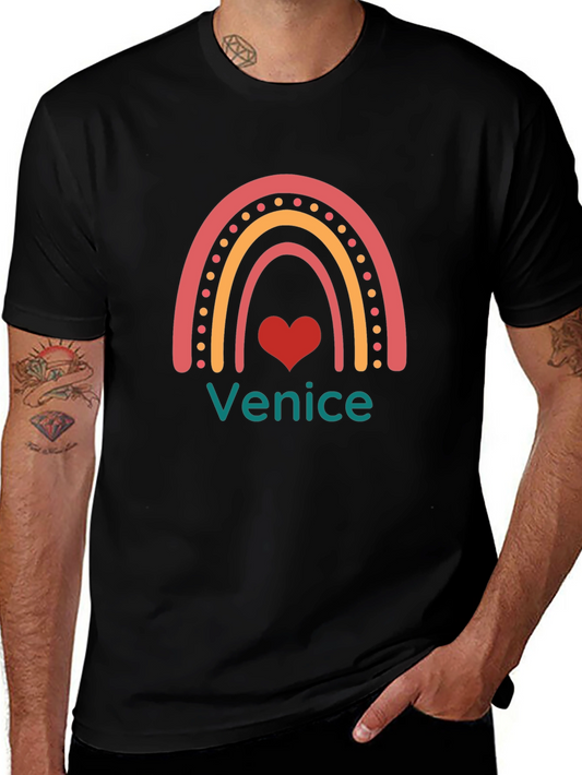 Venice Rainbow Heart Graphic T-Shirt - Soft Cotton Tee