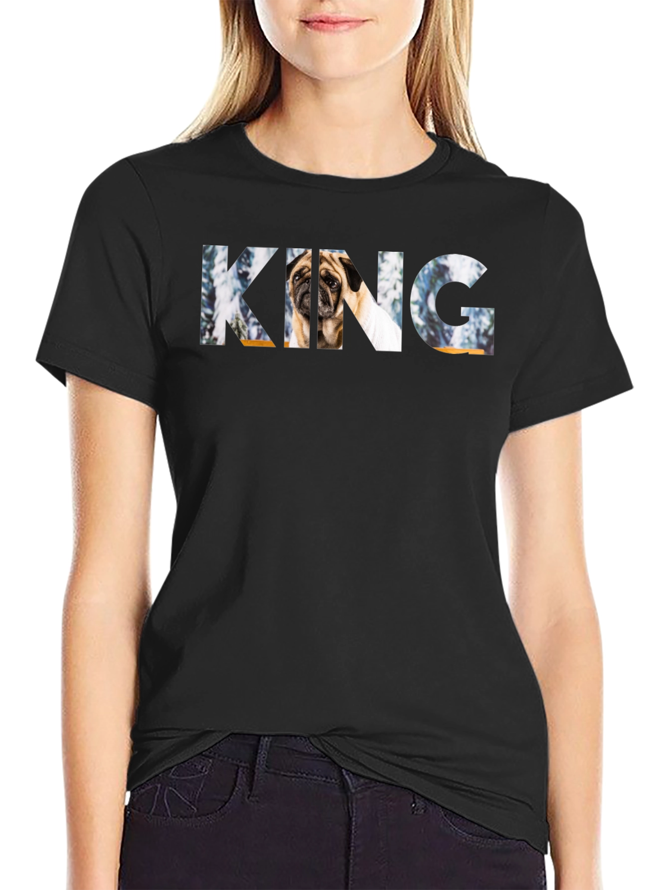 Pug King Graphic Black T-Shirt