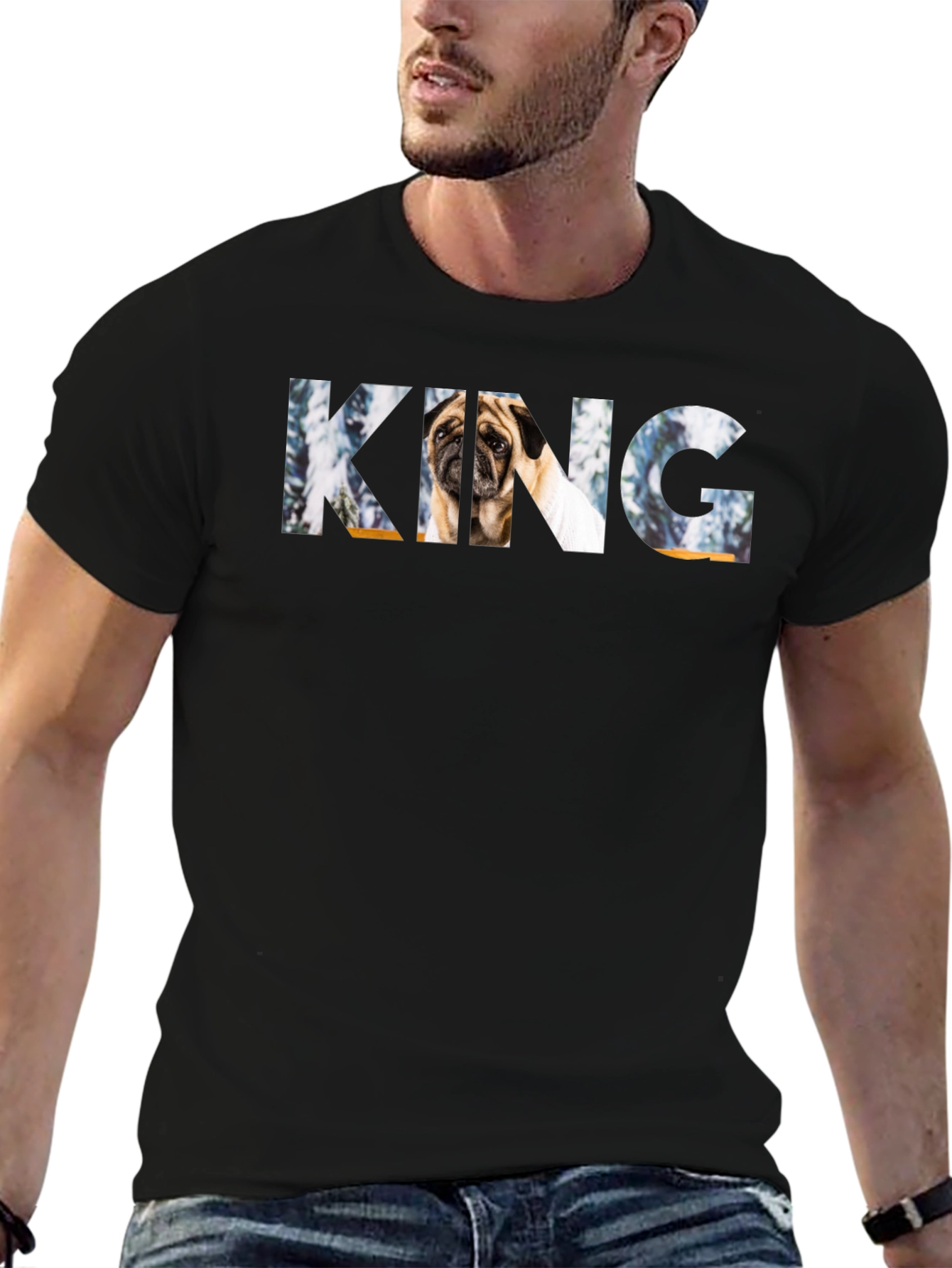 Pug King Graphic Black T-Shirt