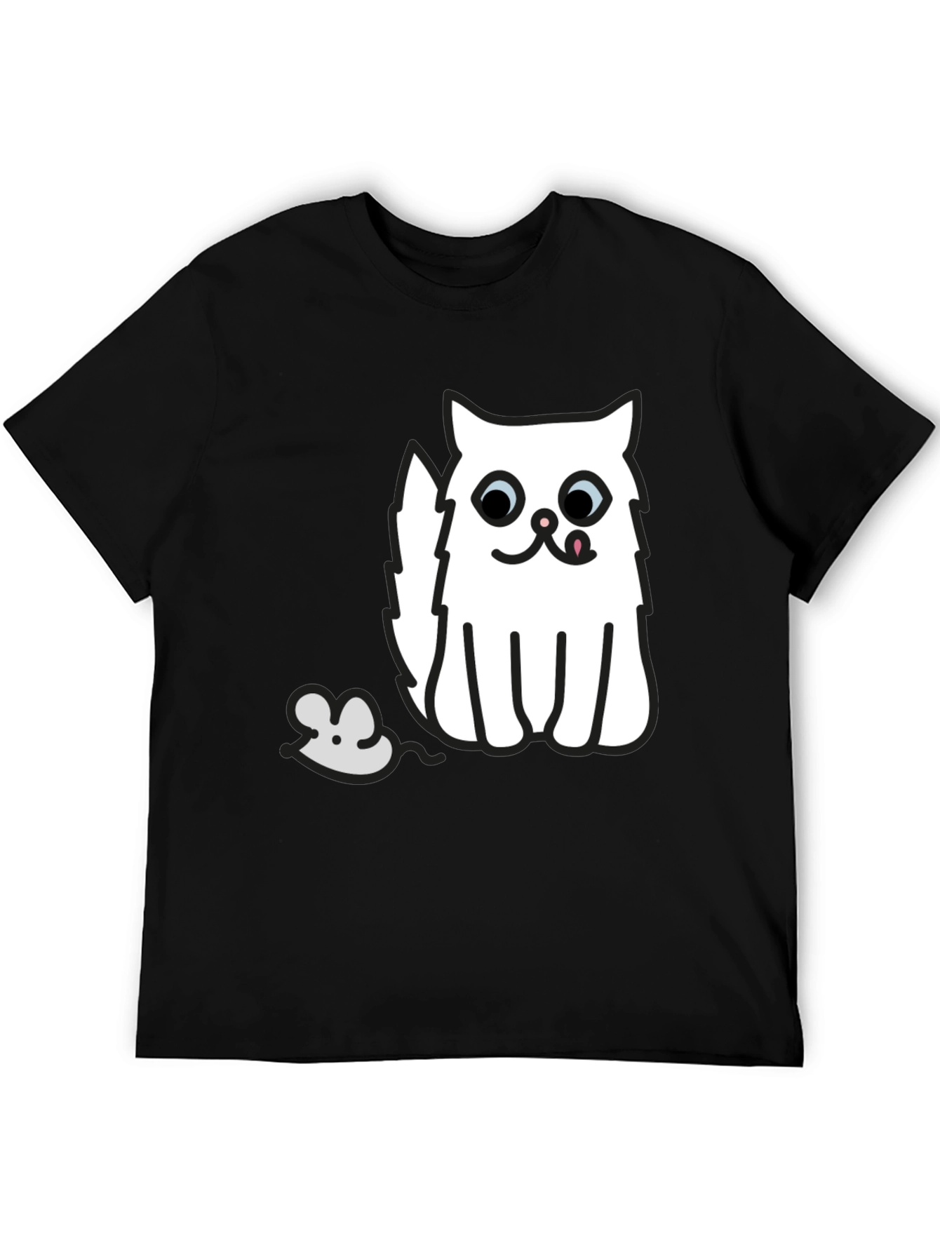 Black T-Shirt with Cat and Mouse Graphic