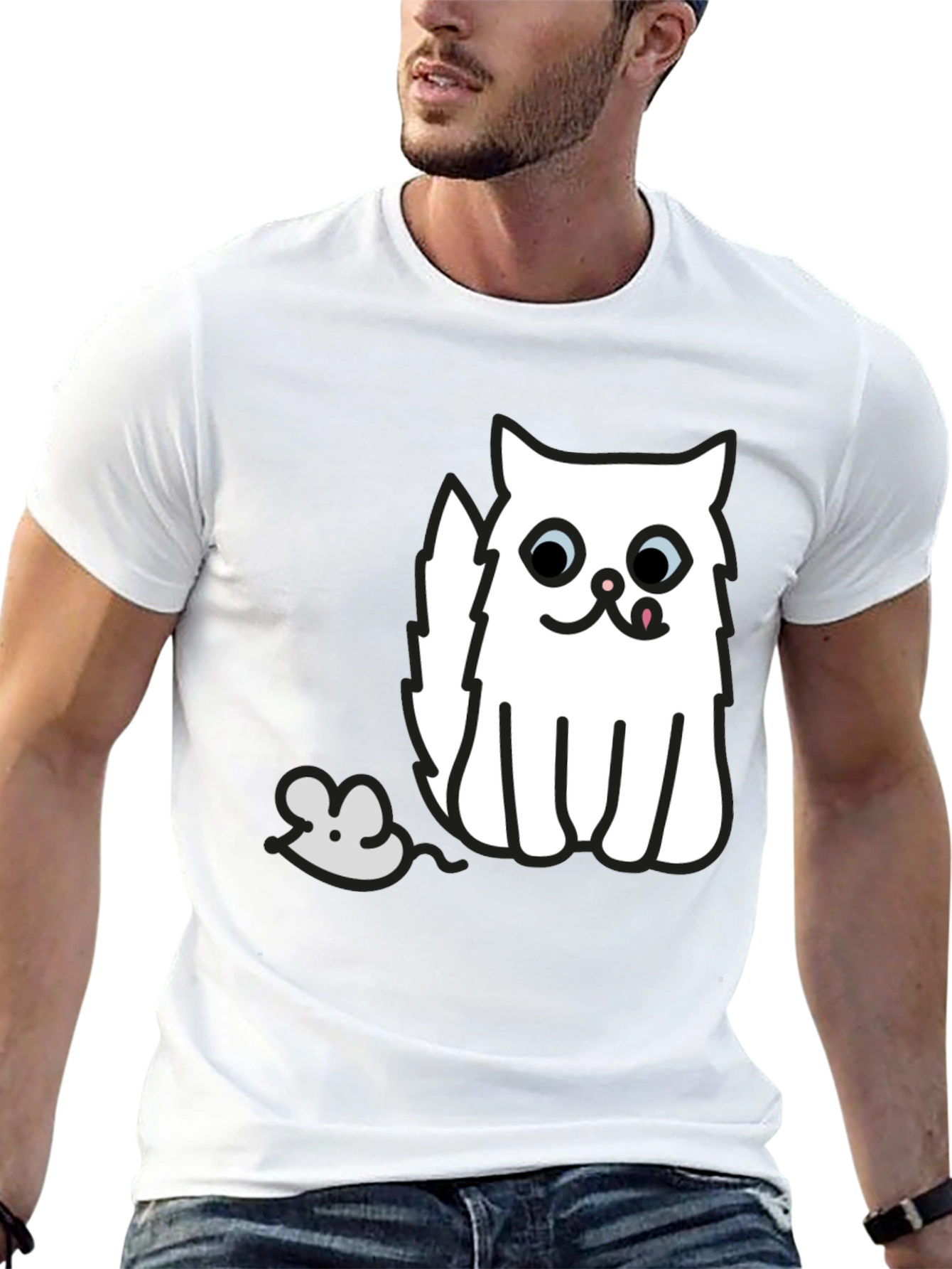 Black T-Shirt with Cat and Mouse Graphic