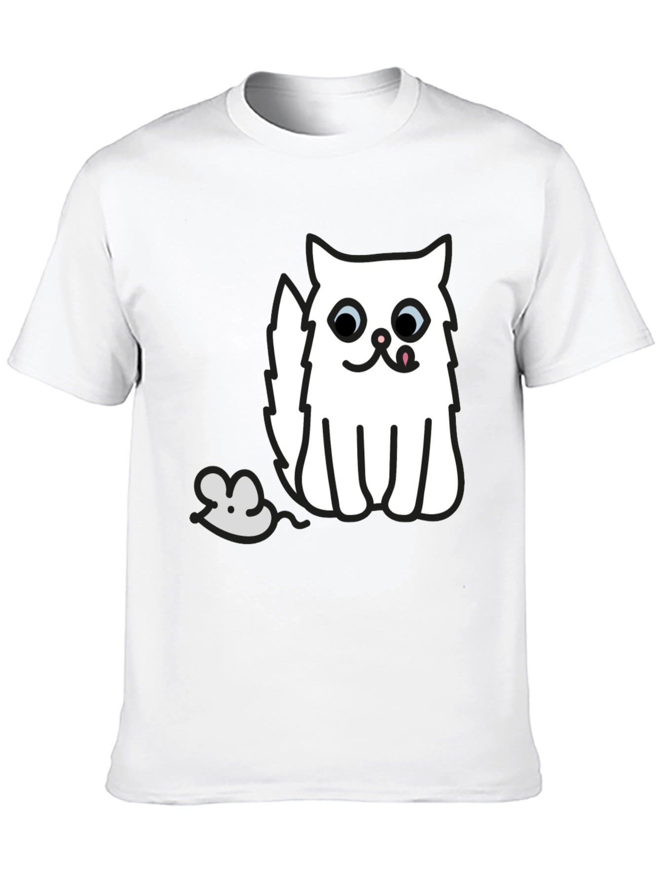 Black T-Shirt with Cat and Mouse Graphic