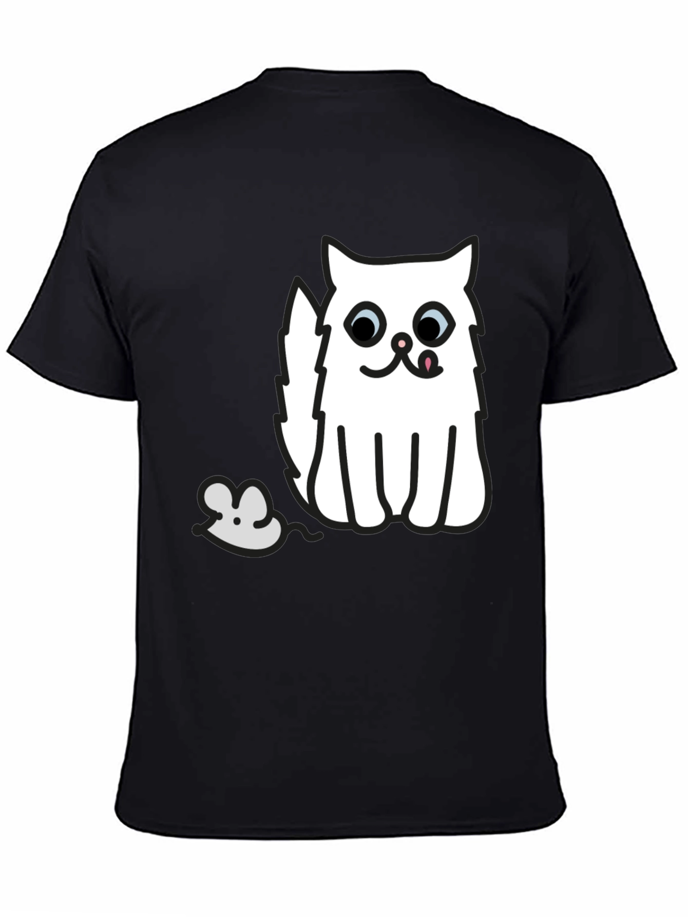 Black T-Shirt with Cat and Mouse Graphic