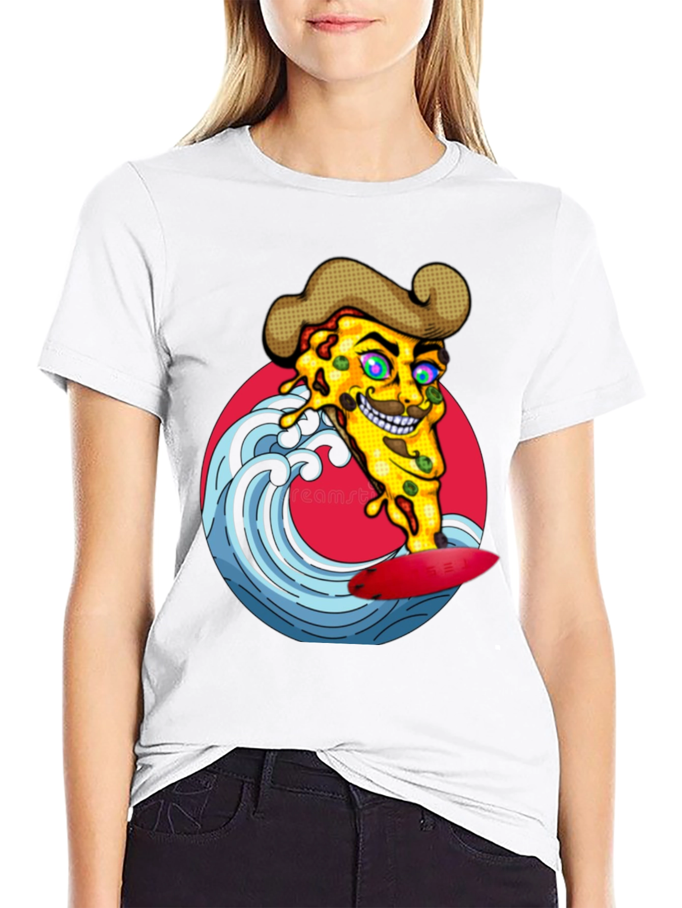 Pizza Surfer Graphic Tee - Black Cotton T-Shirt
