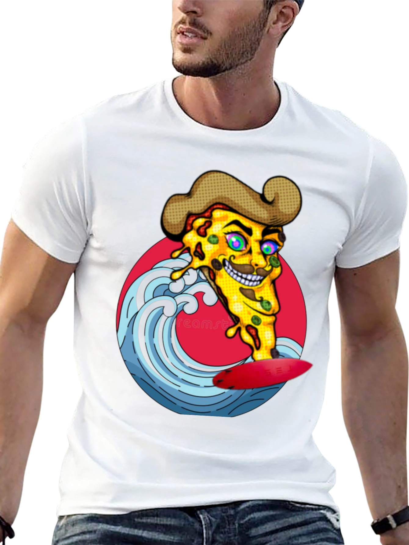 Pizza Surfer Graphic Tee - Black Cotton T-Shirt