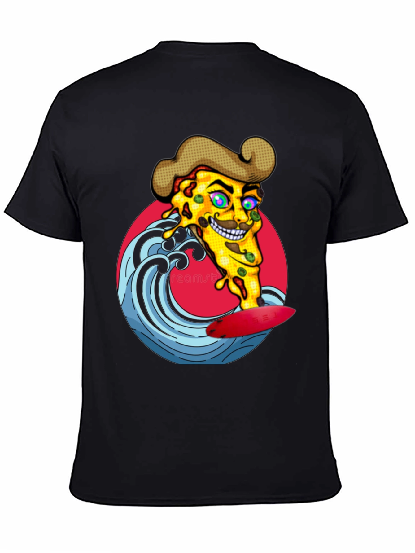 Pizza Surfer Graphic Tee - Black Cotton T-Shirt