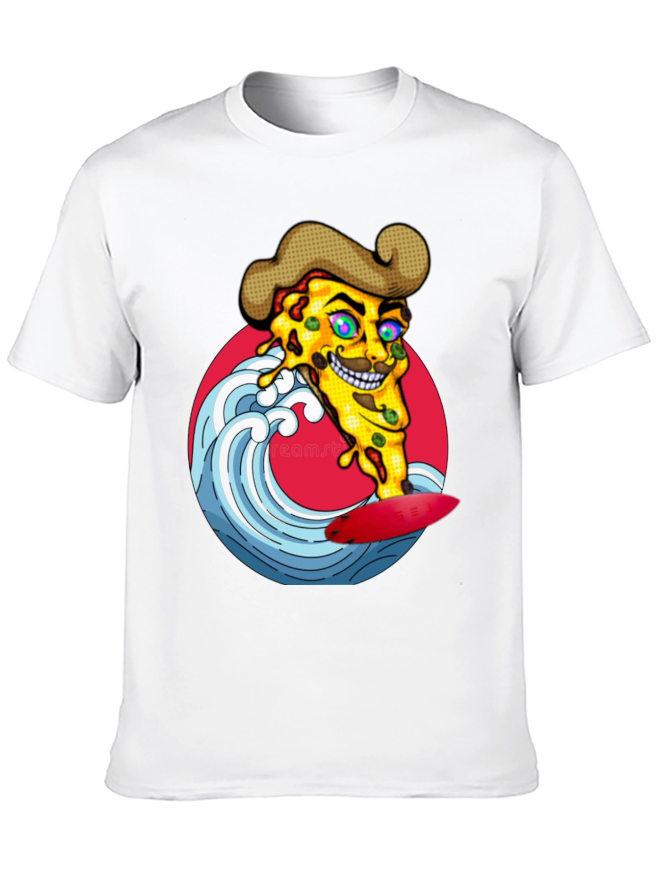 Pizza Surfer Graphic Tee - Black Cotton T-Shirt