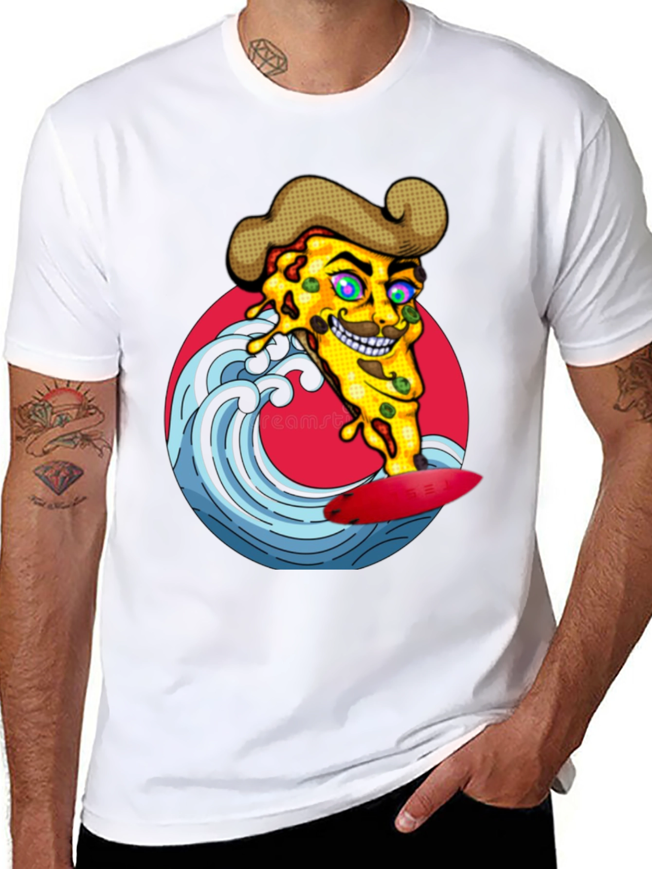 Pizza Surfer Graphic Tee - Black Cotton T-Shirt