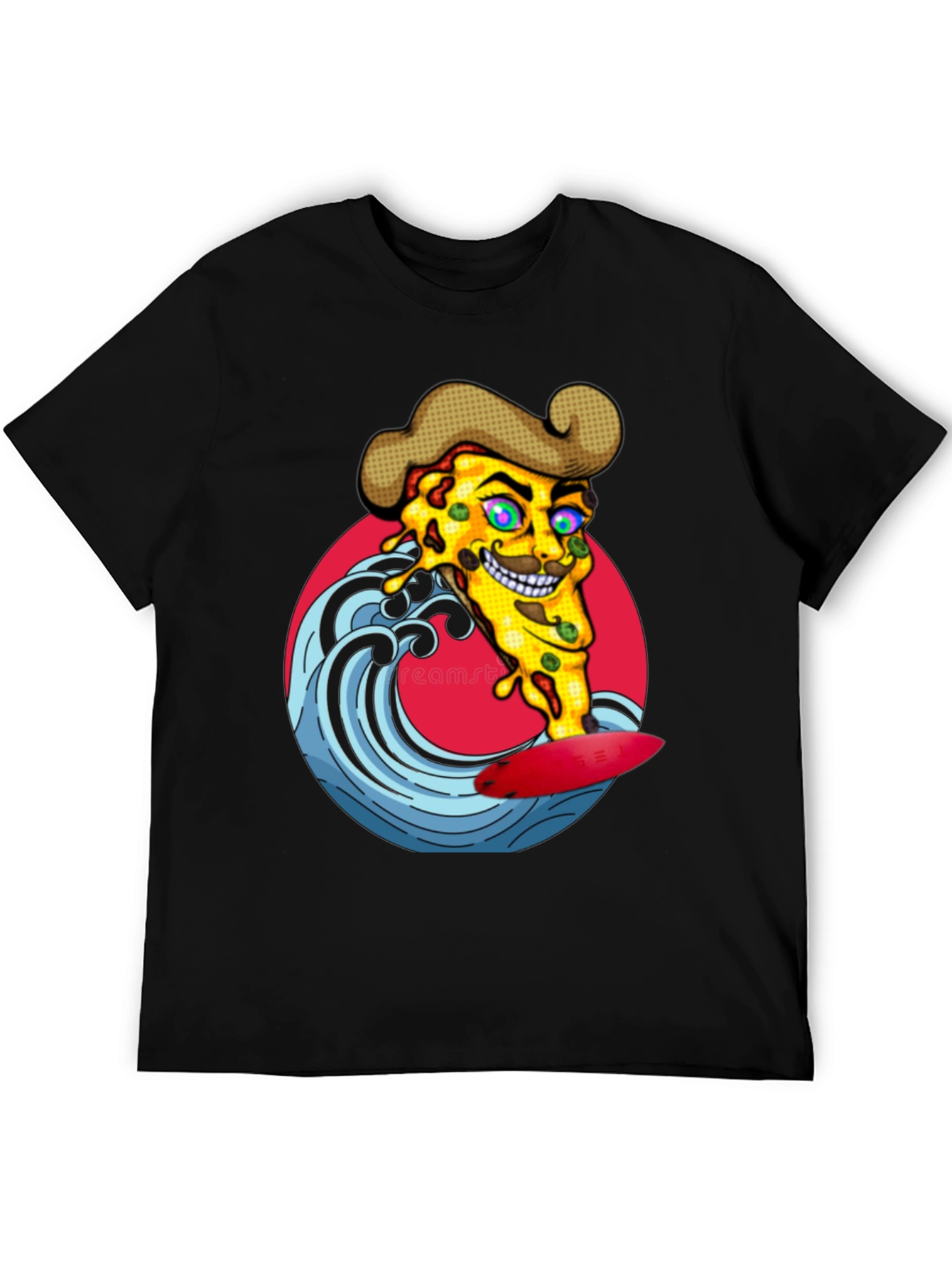 Pizza Surfer Graphic Tee - Black Cotton T-Shirt