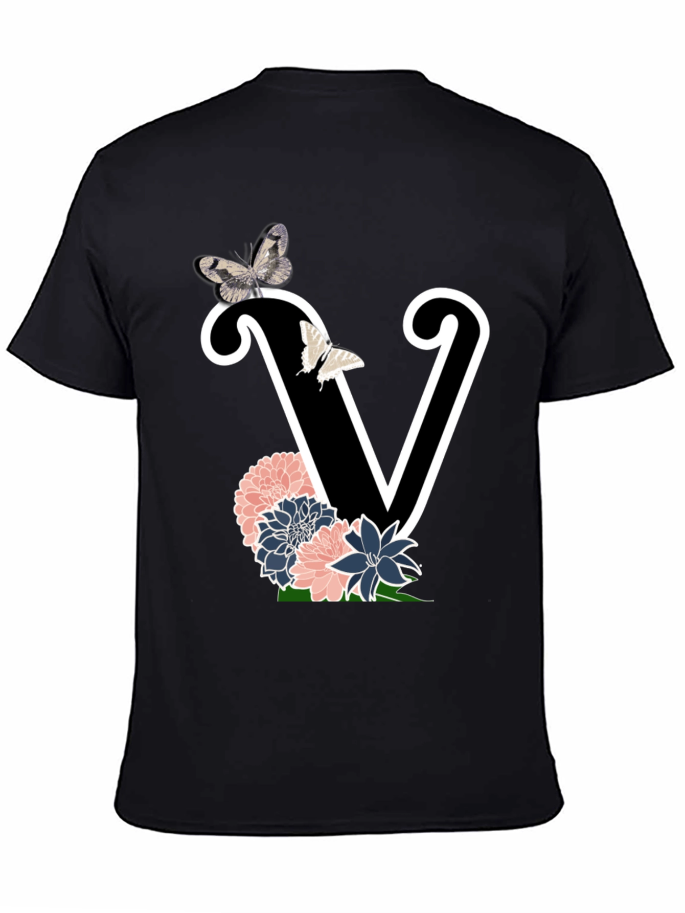 Floral Letter V Graphic Tee - Trendy Style
