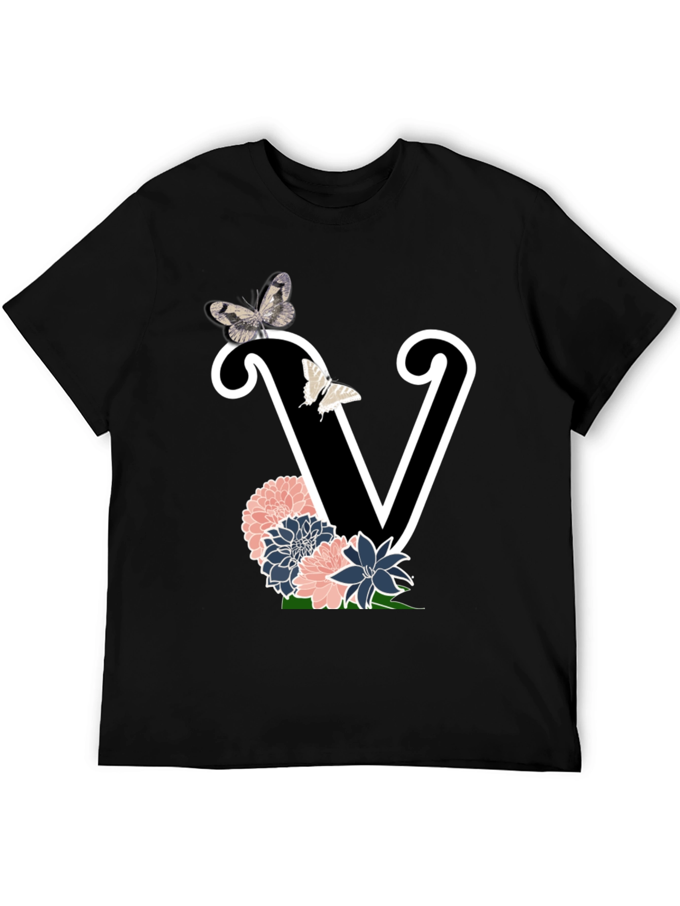 Floral Letter V Graphic Tee - Trendy Style