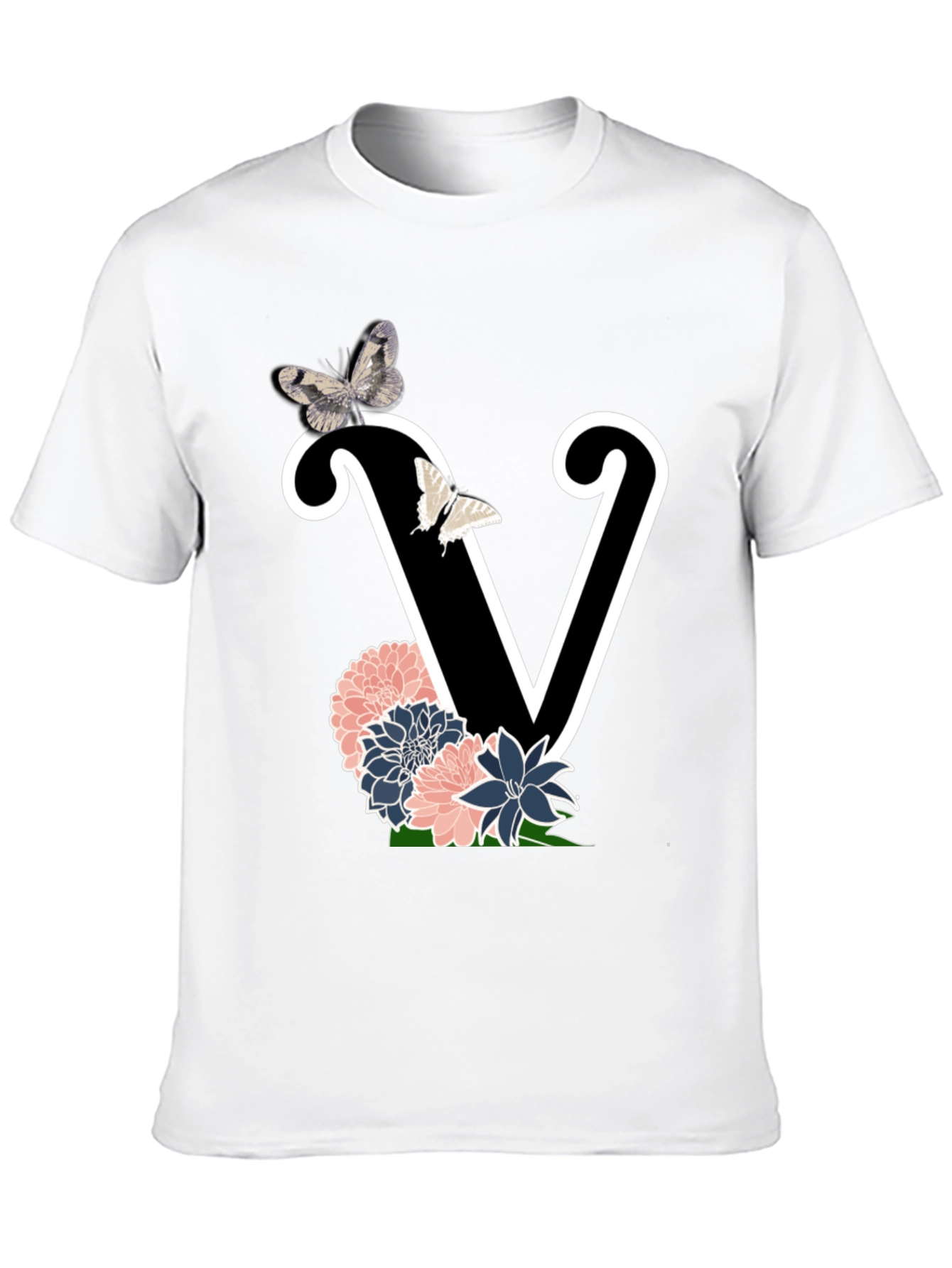 Floral Letter V Graphic Tee - Trendy Style