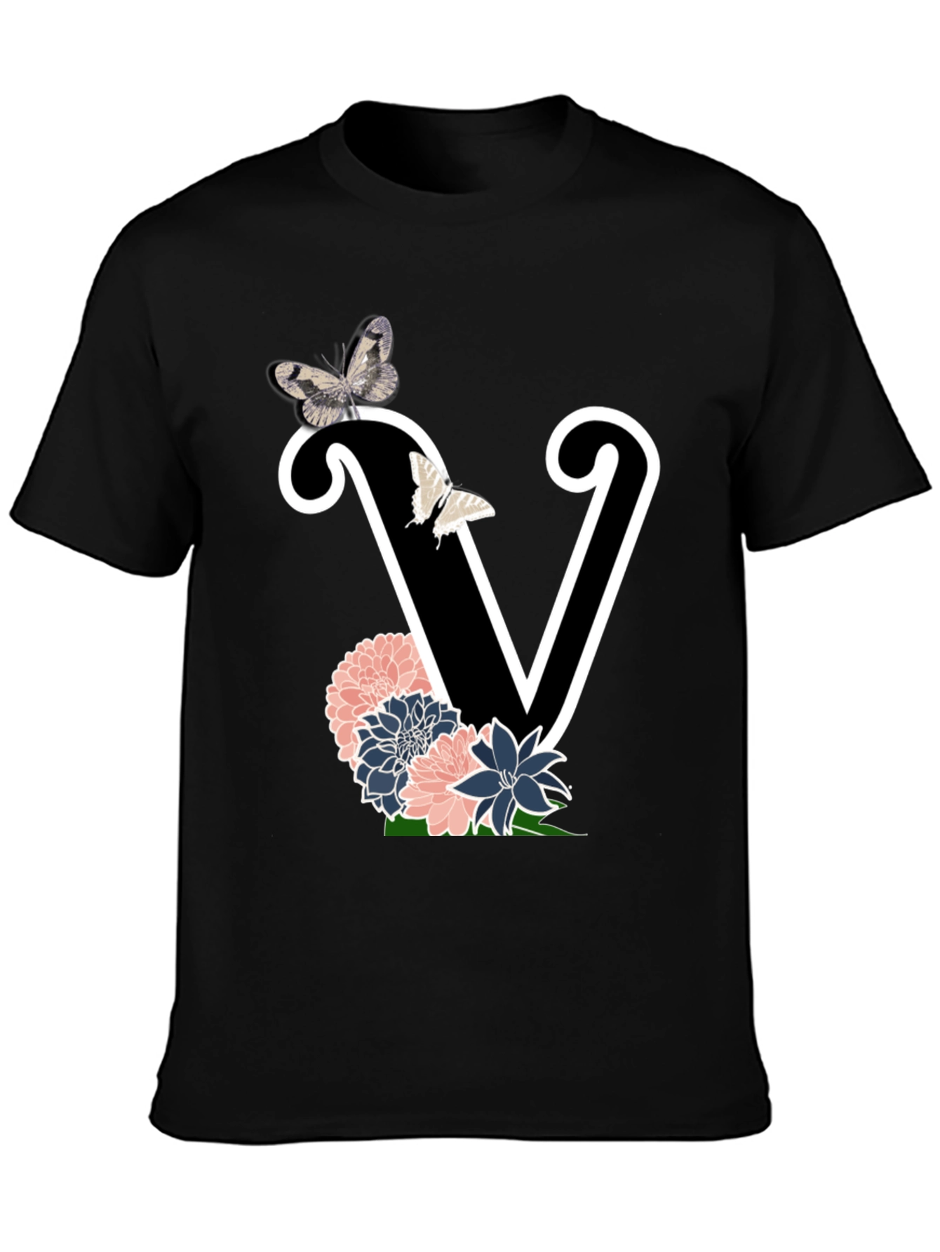 Floral Letter V Graphic Tee - Trendy Style
