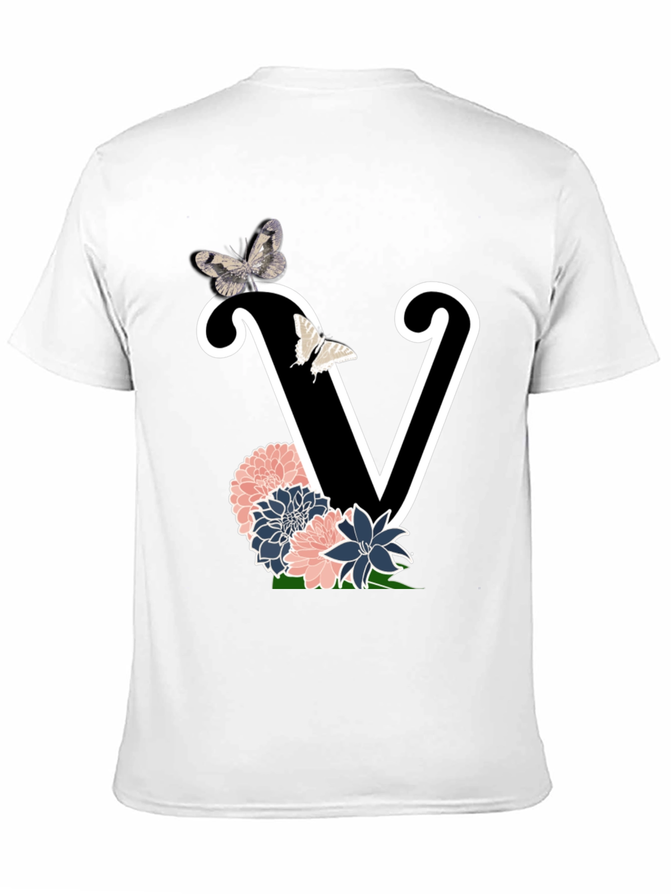 Floral Letter V Graphic Tee - Trendy Style