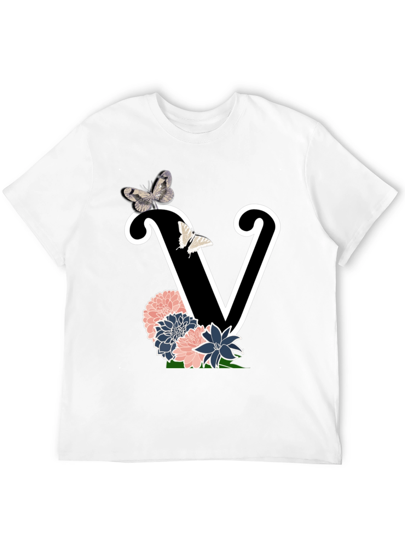 Floral Letter V Graphic Tee - Trendy Style