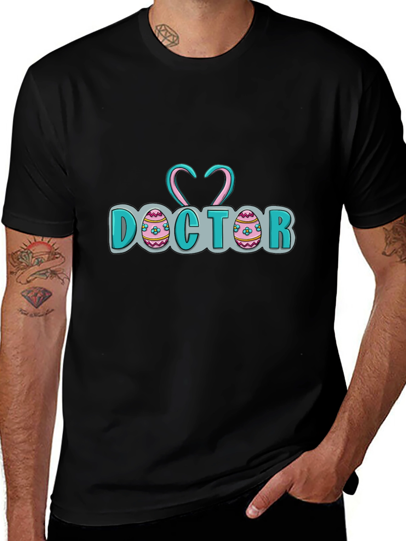 Doctor Easter Egg Heart Stethoscope Black T-Shirt