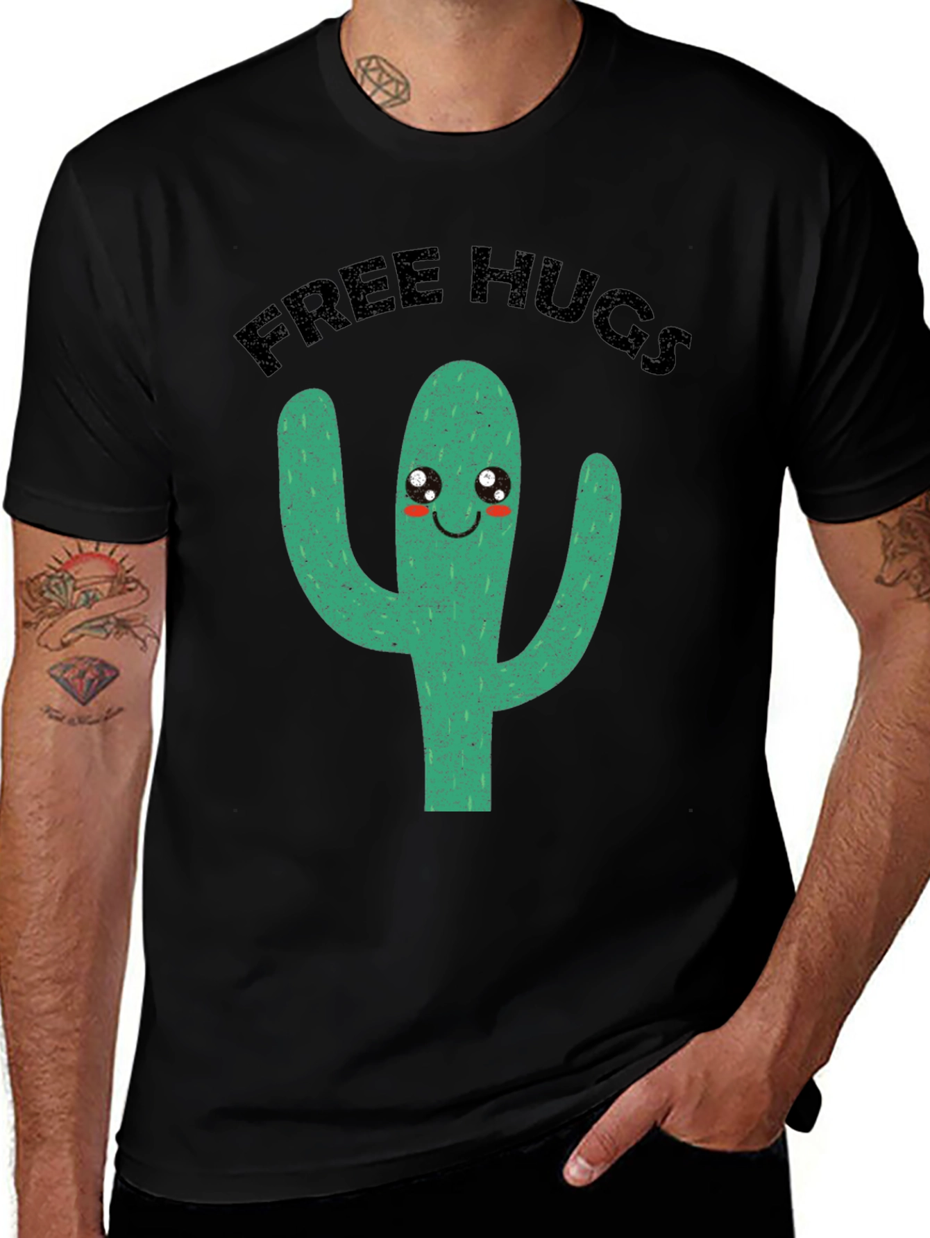 Free Hugs Cactus Graphic Tee - Funny Cute T-Shirt