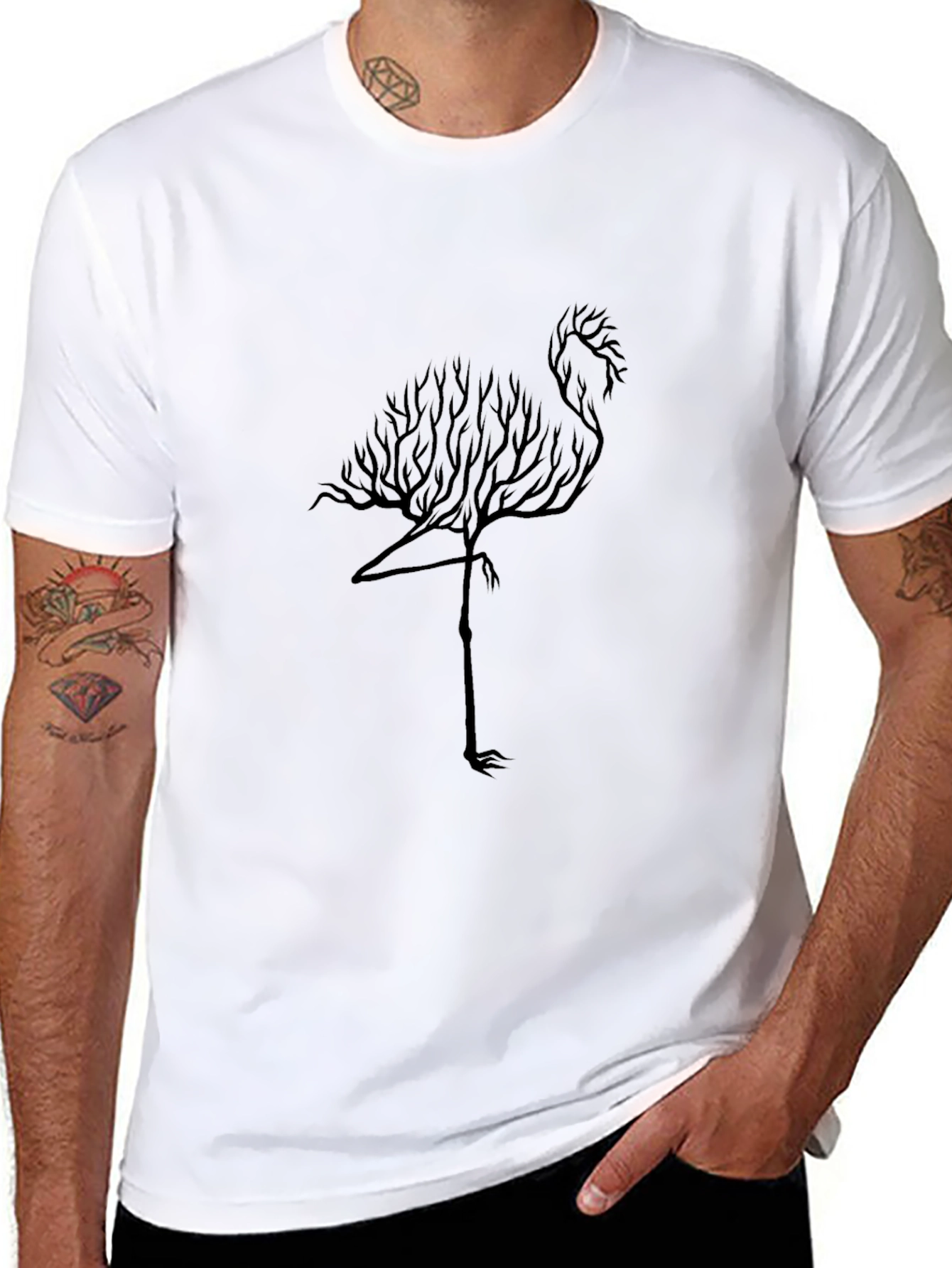 Nature Flamingo Graphic Tee - Black Cotton Blend