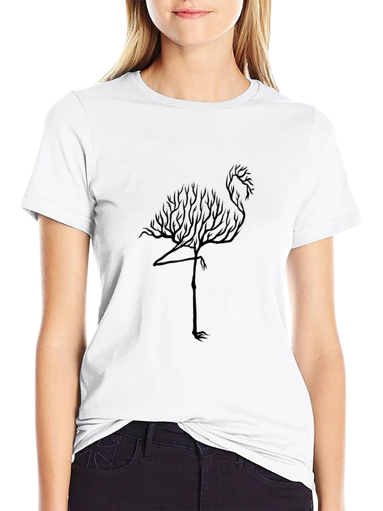 Nature Flamingo Graphic Tee - Black Cotton Blend