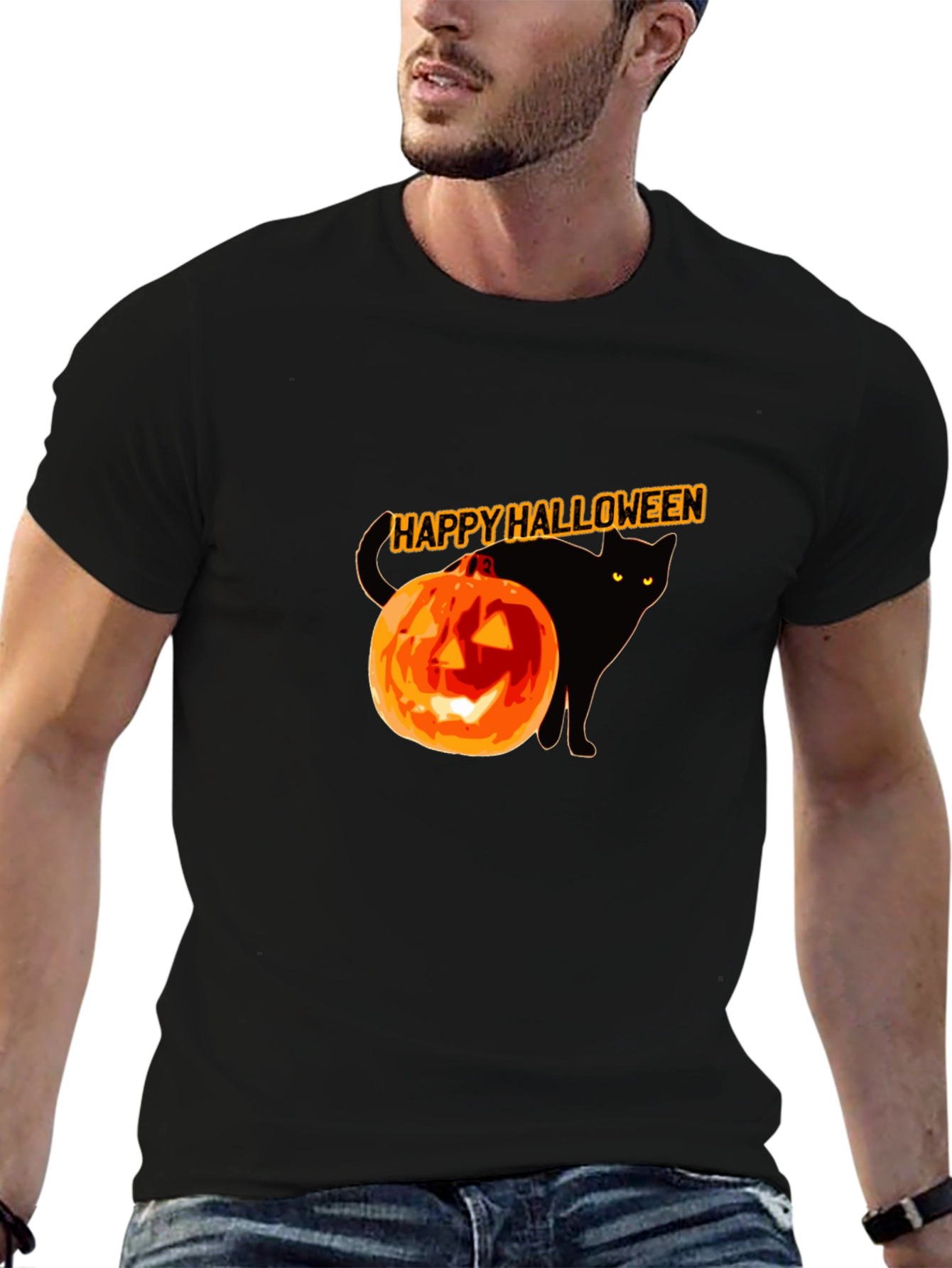 Halloween Black Cat Pumpkin T-Shirt