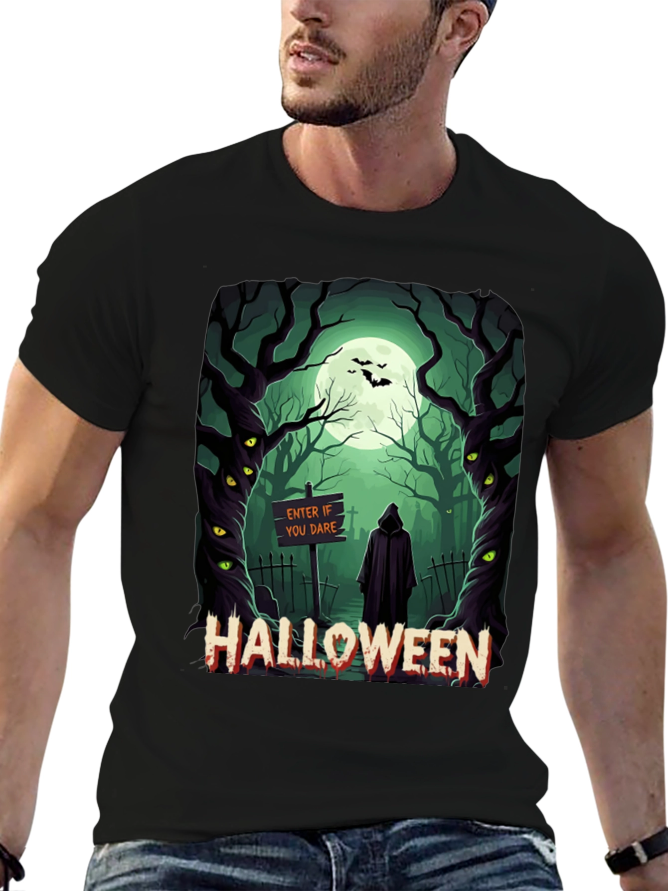 Halloween Graphic Tee: Spooky Forest Design