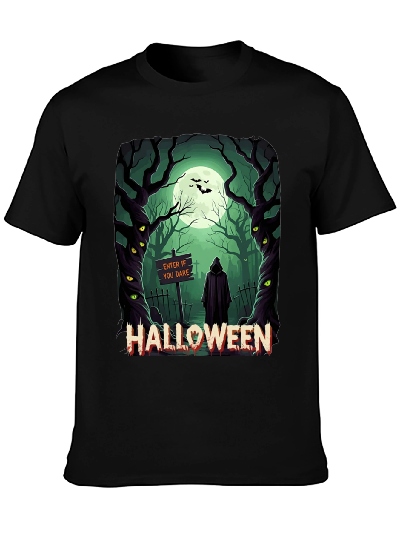 Halloween Graphic Tee: Spooky Forest Design