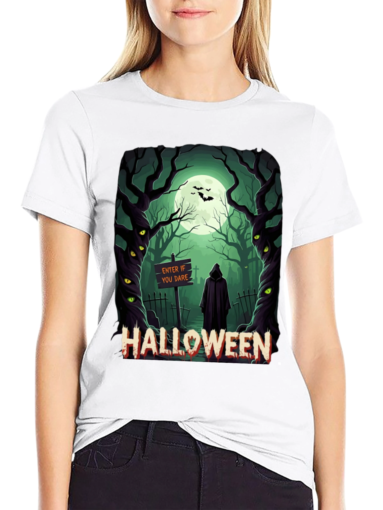 Halloween Graphic Tee: Spooky Forest Design