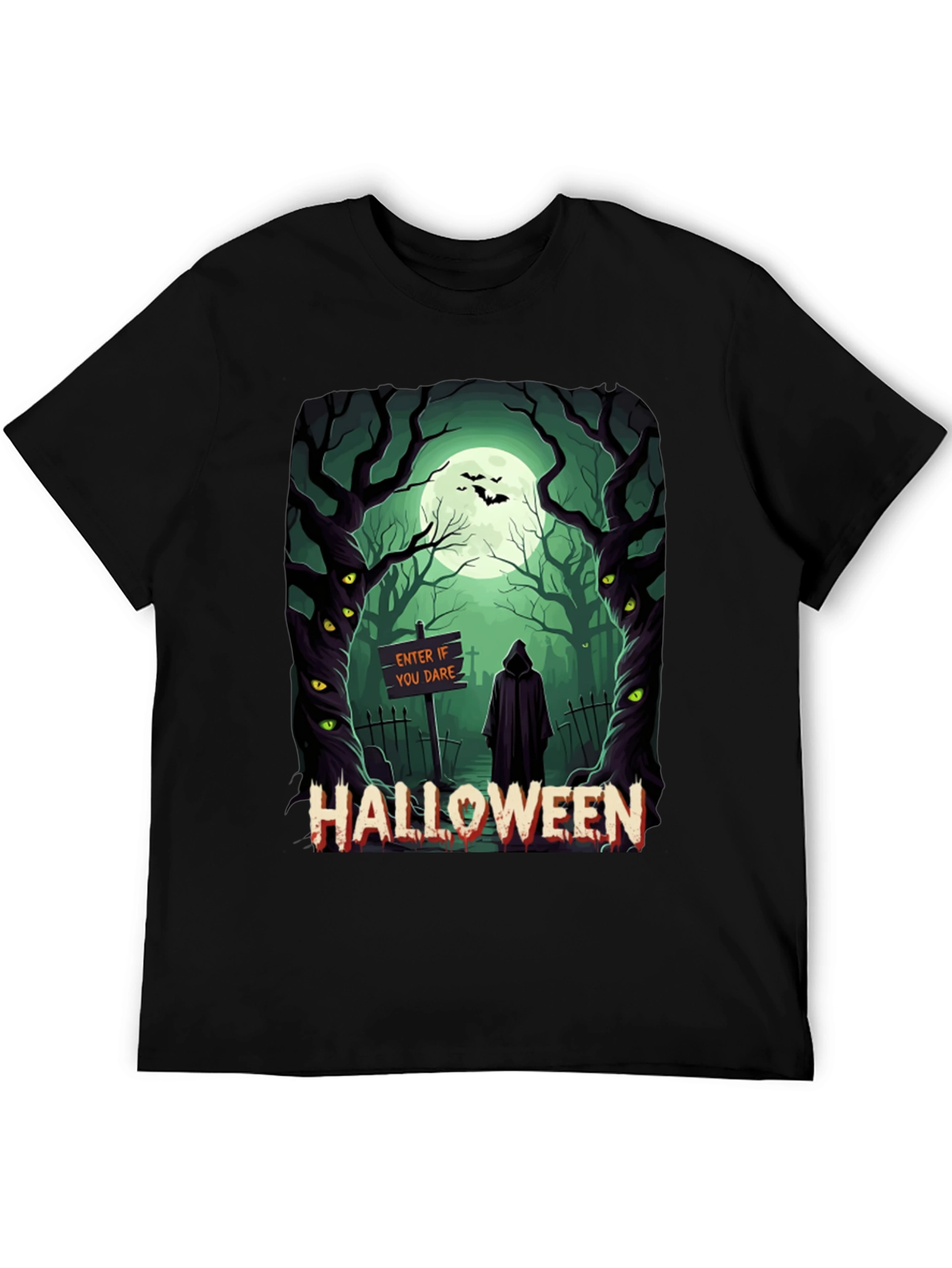 Halloween Graphic Tee: Spooky Forest Design