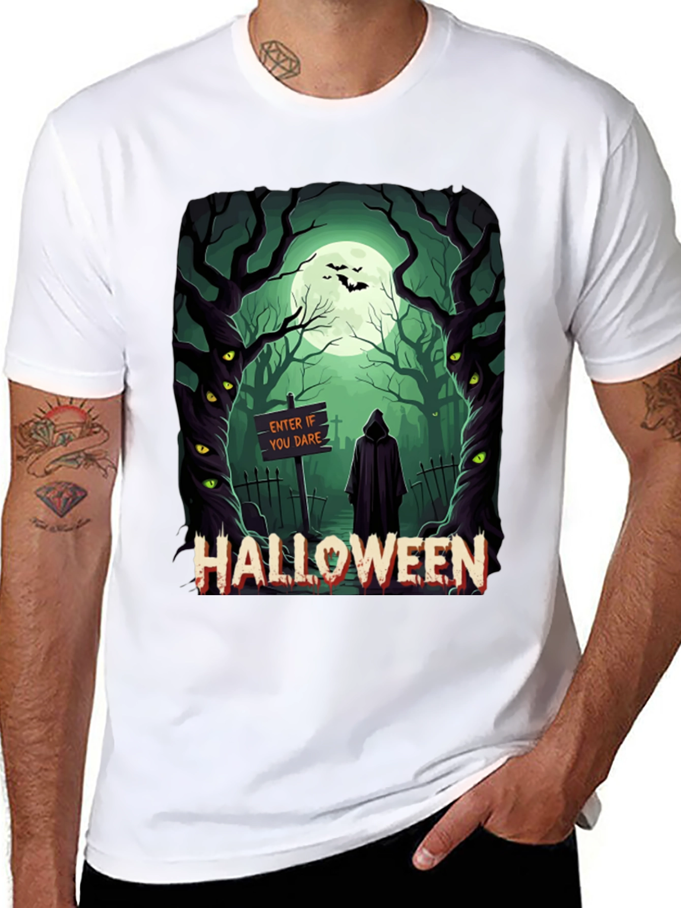 Halloween Graphic Tee: Spooky Forest Design