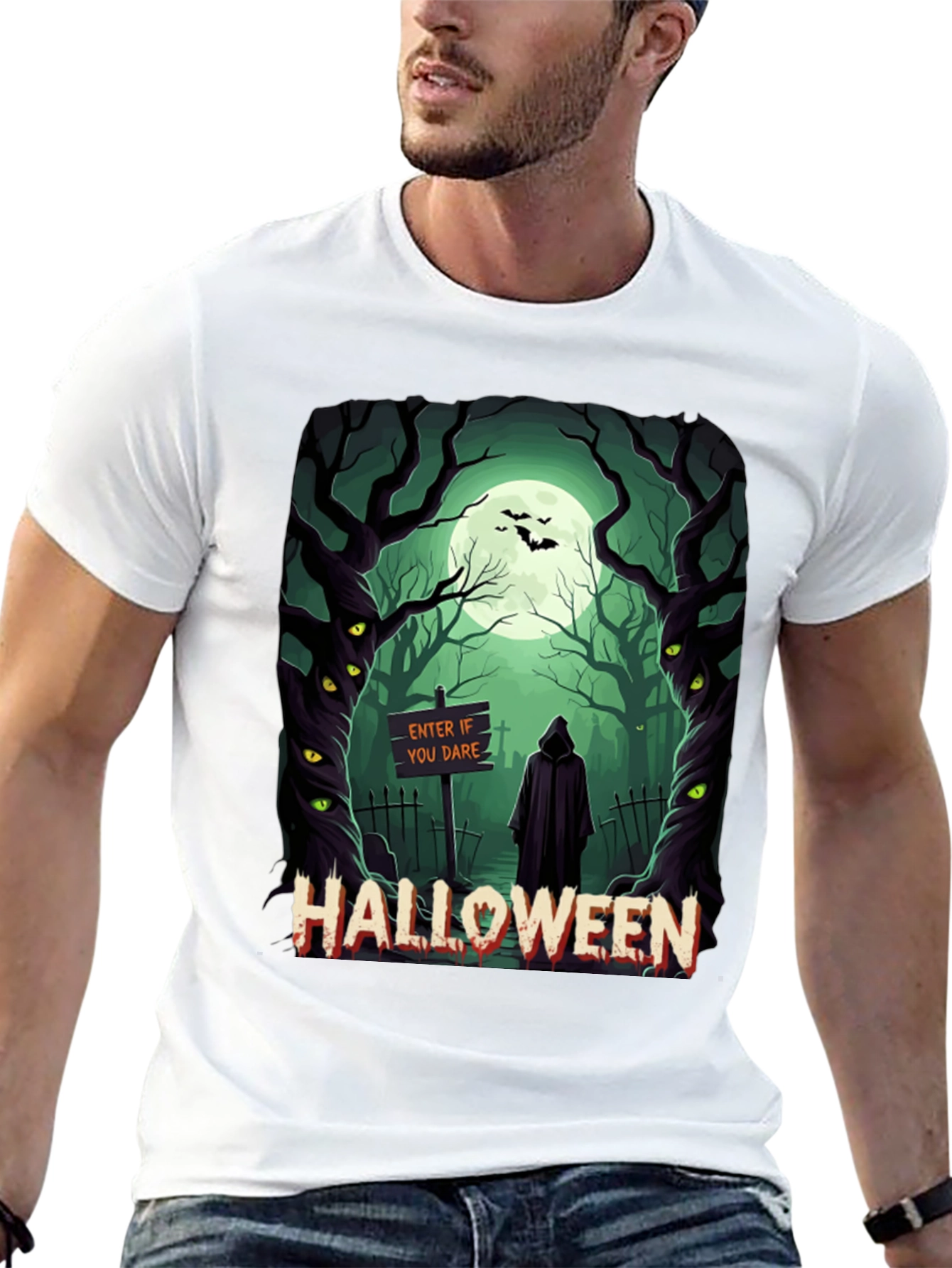 Halloween Graphic Tee: Spooky Forest Design