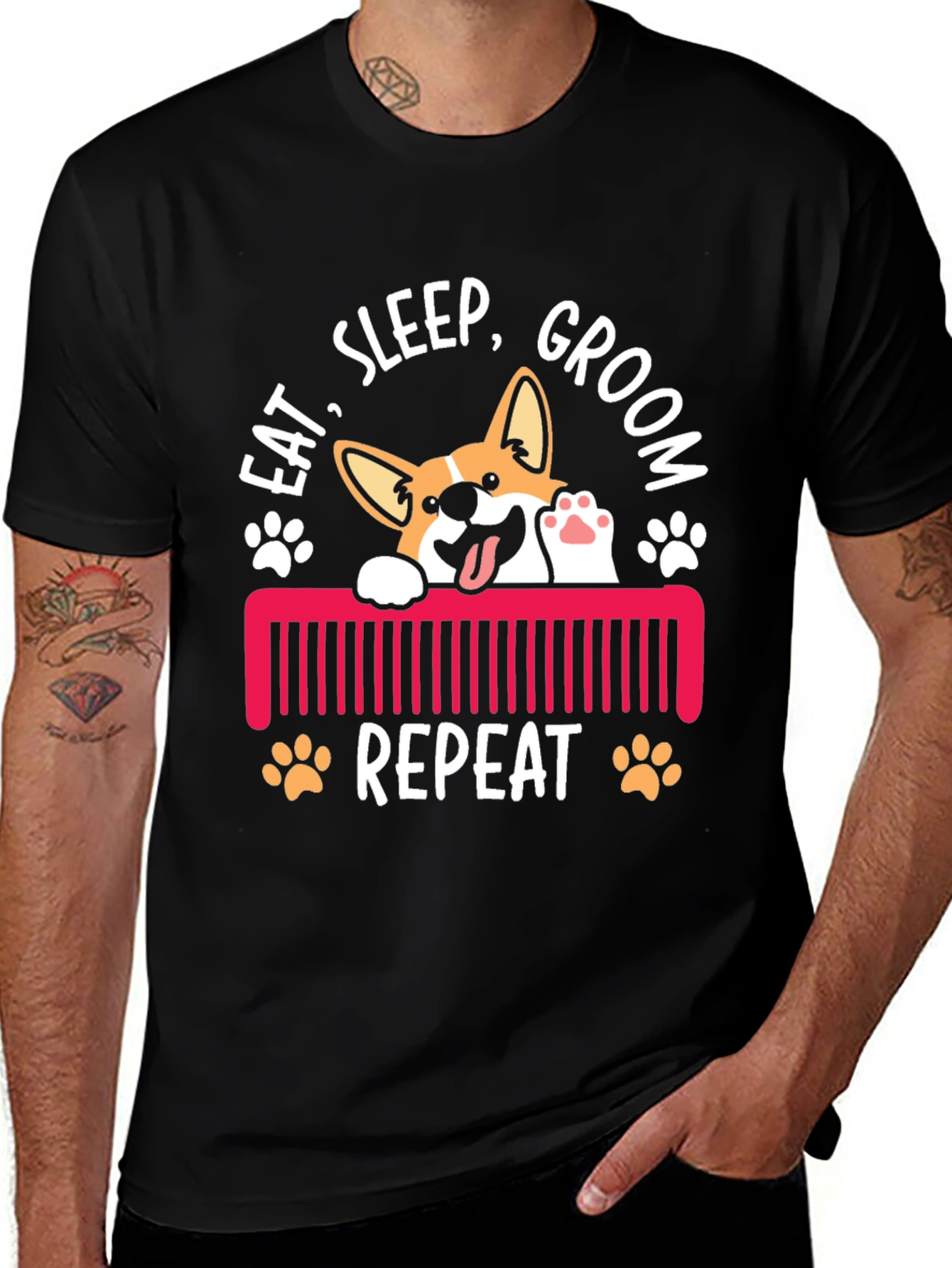 Eat Sleep Groom Repeat Corgi T-Shirt