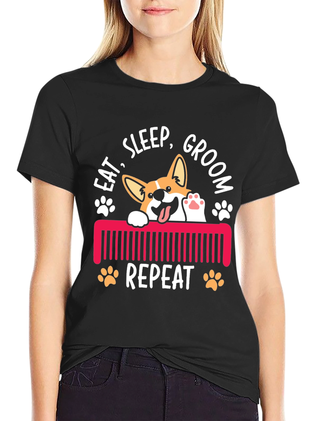 Eat Sleep Groom Repeat Corgi T-Shirt
