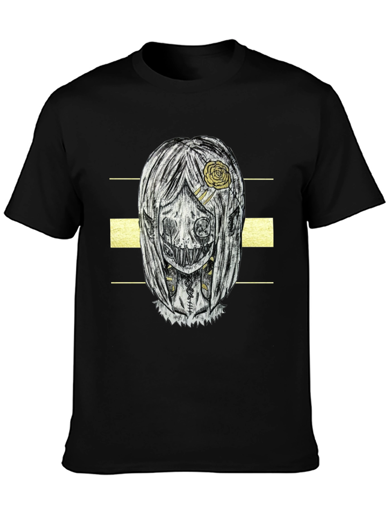Creepy Doll Graphic Print T-Shirt - Black