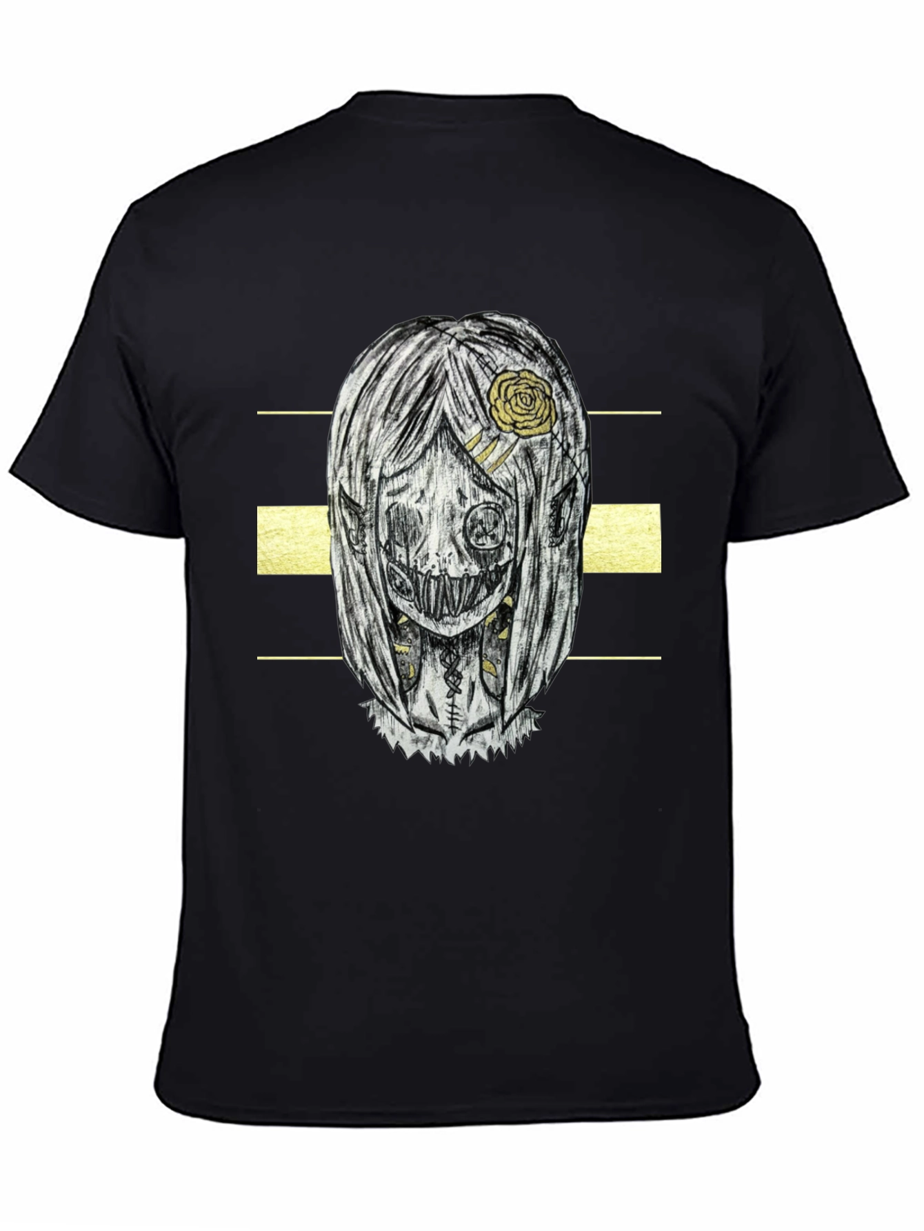 Creepy Doll Graphic Print T-Shirt - Black