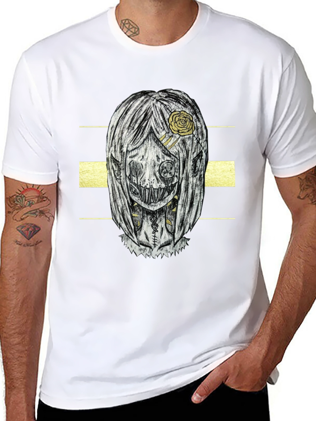 Creepy Doll Graphic Print T-Shirt - Black