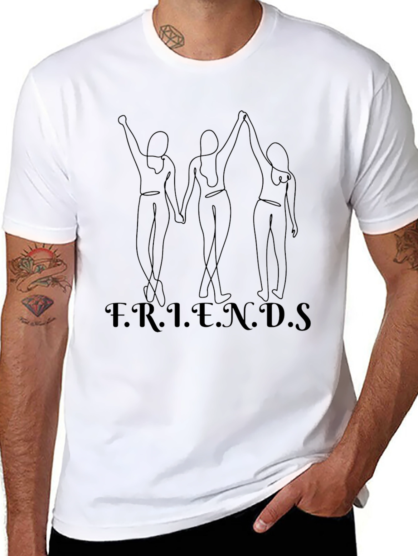 Friends Line Art Black T-Shirt